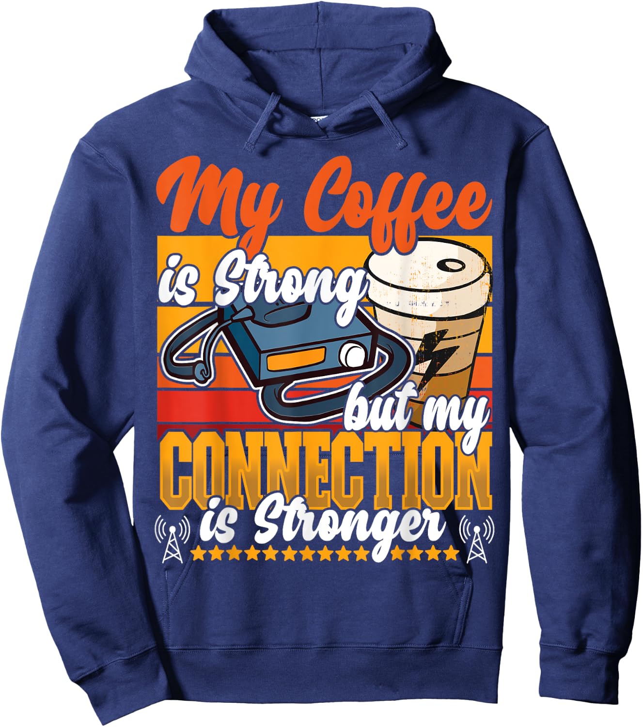 Best Licensed Amateur Ham Radio Operator Designs - Ham Radio & Coffee - Black Retro Collarless Short Sleeve Classic Fit - Small - Women's Casual Novelty Hoodie - Hoodie | Navy
