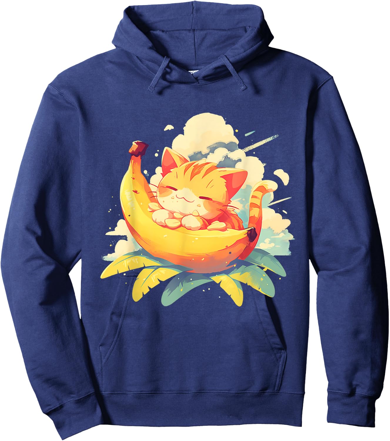Banana Cat Colourful Artwork Banana Fruits Drawing Cute Cat Men Women Kids Hoodie - Hoodie | Navy
