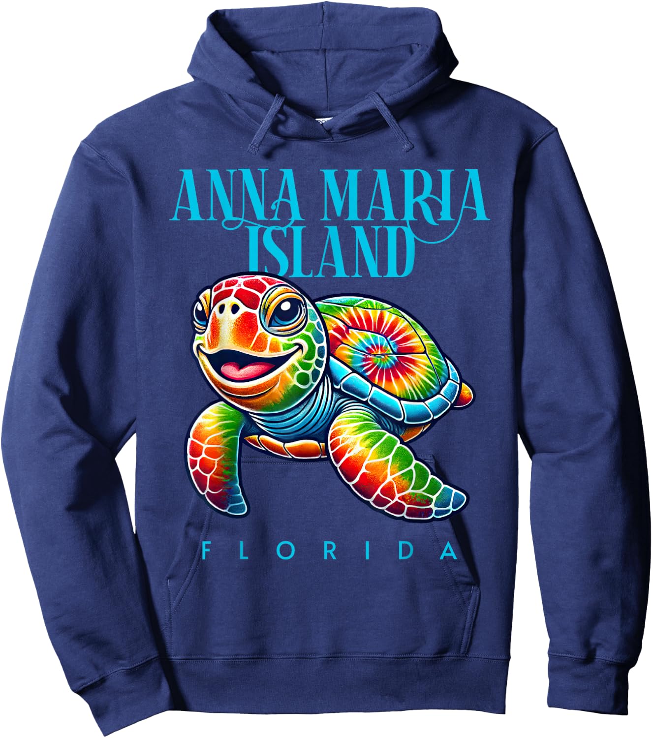 Anna Maria Island Florida Smiling Tie Dye Sea Turtle Hoodie - Hoodie | Navy