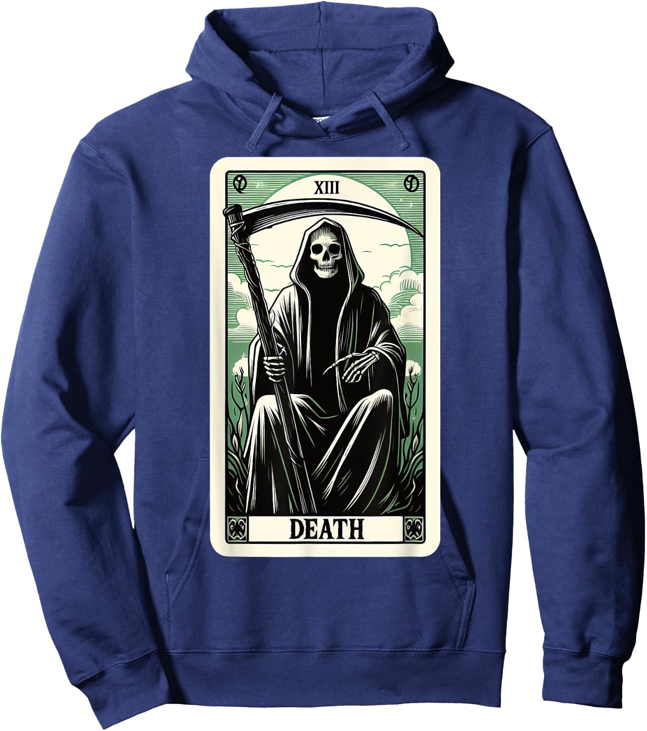 Blackcraft Clothing & Fortune Telling Accessories Tarot Card Death XIII, Satanic Goth Halloween Grim Reaper , Small Hoodie - Hoodie | Navy