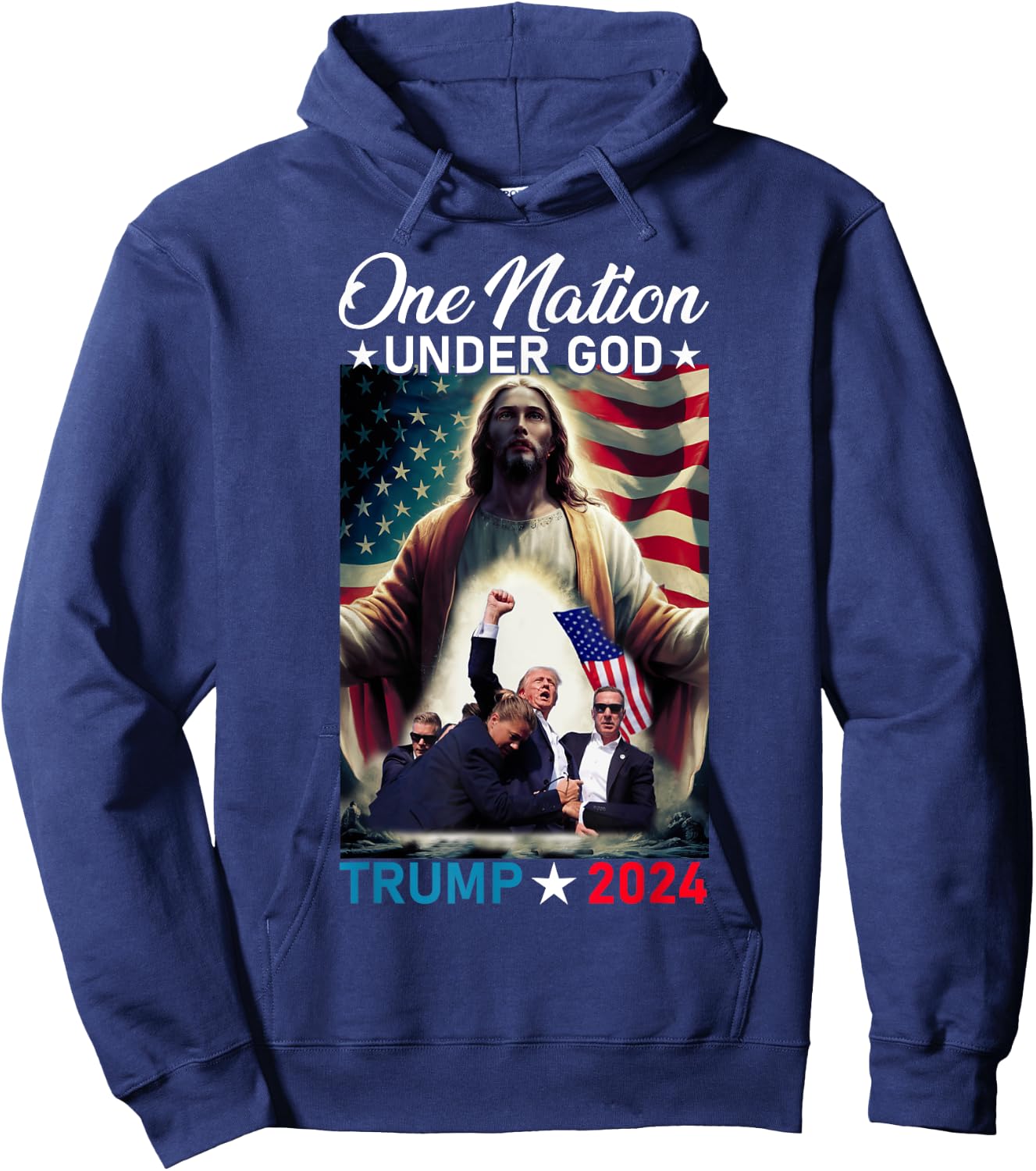 One Nation Under God Trump 2024 God American Flag Christian Women Men Hoodie - Hoodie | Navy