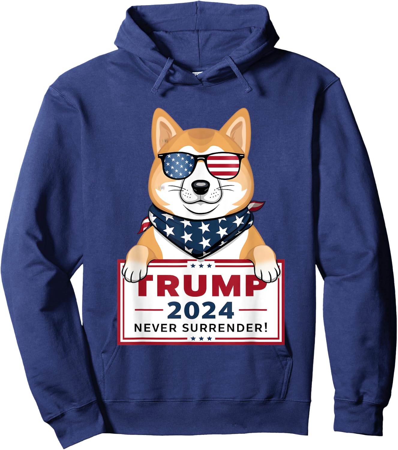 Shiba Inu Trump Supporter 2024 Never Surrender Patriotic Dog Men Hoodie - Hoodie | Navy