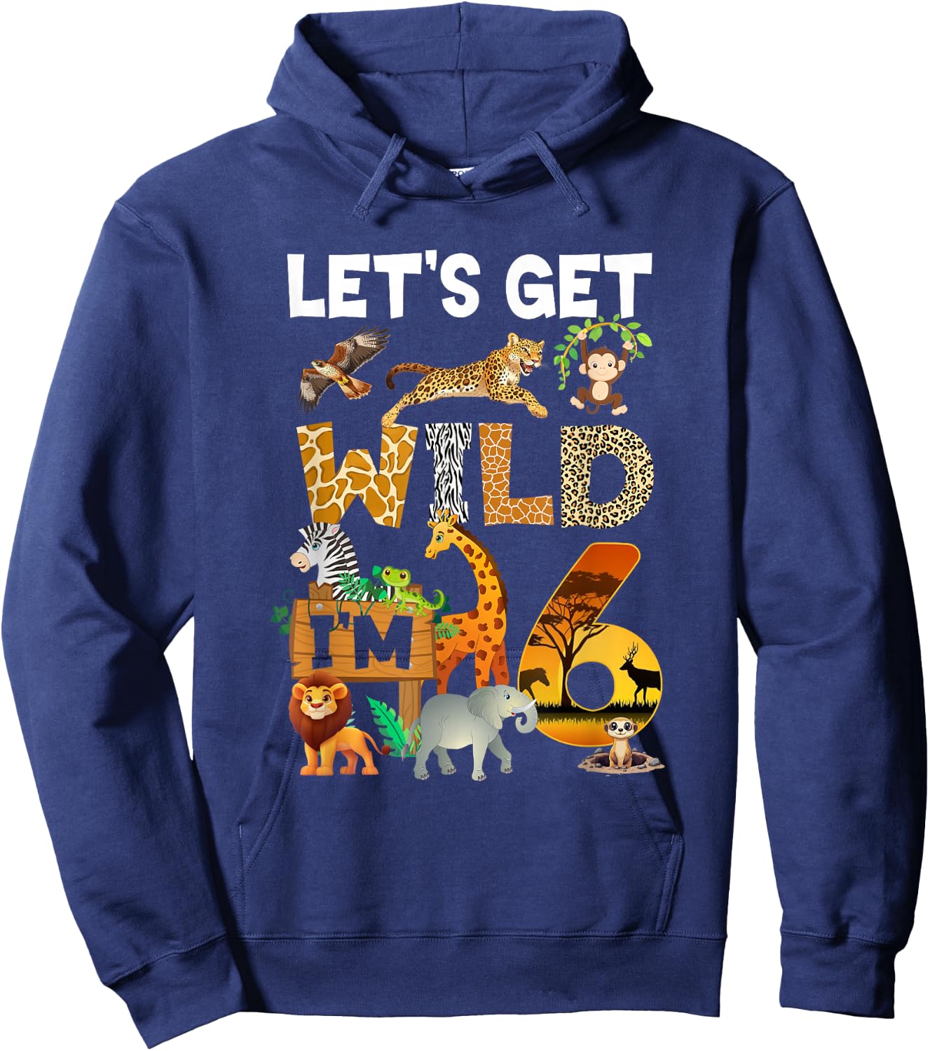 6 Year Old Zoo Birthday Safari Jungle Animal 6Th Bday Hoodie - Hoodie | Navy