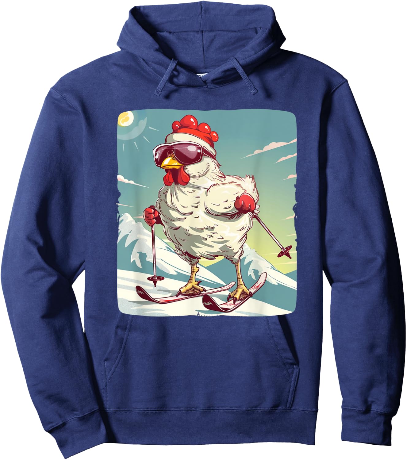 Funny Winter Chicken with Cross-country skiing Shoes Outfit Hoodie - Hoodie | Navy