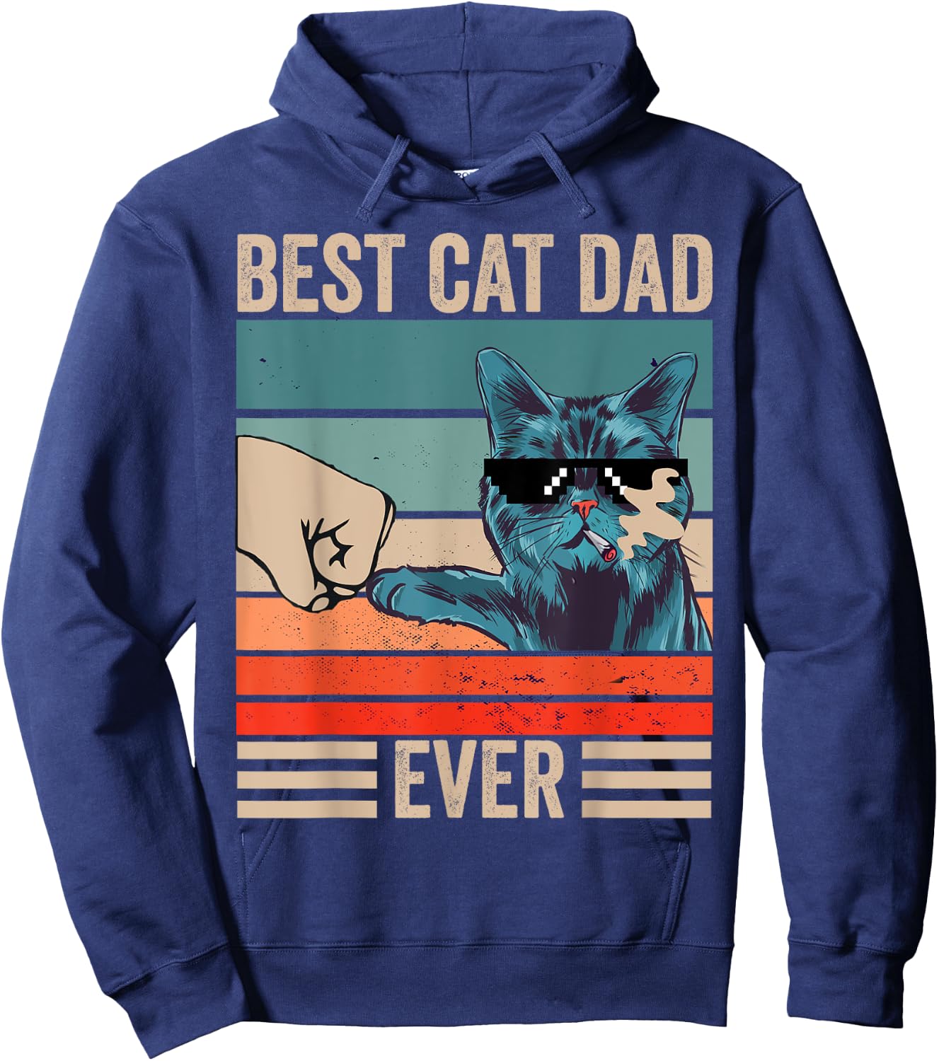 Vintage Best Cat Dad Ever Bump Fist father's day Cat Daddy Men Women Girls Kids Hoodie - Hoodie | Navy