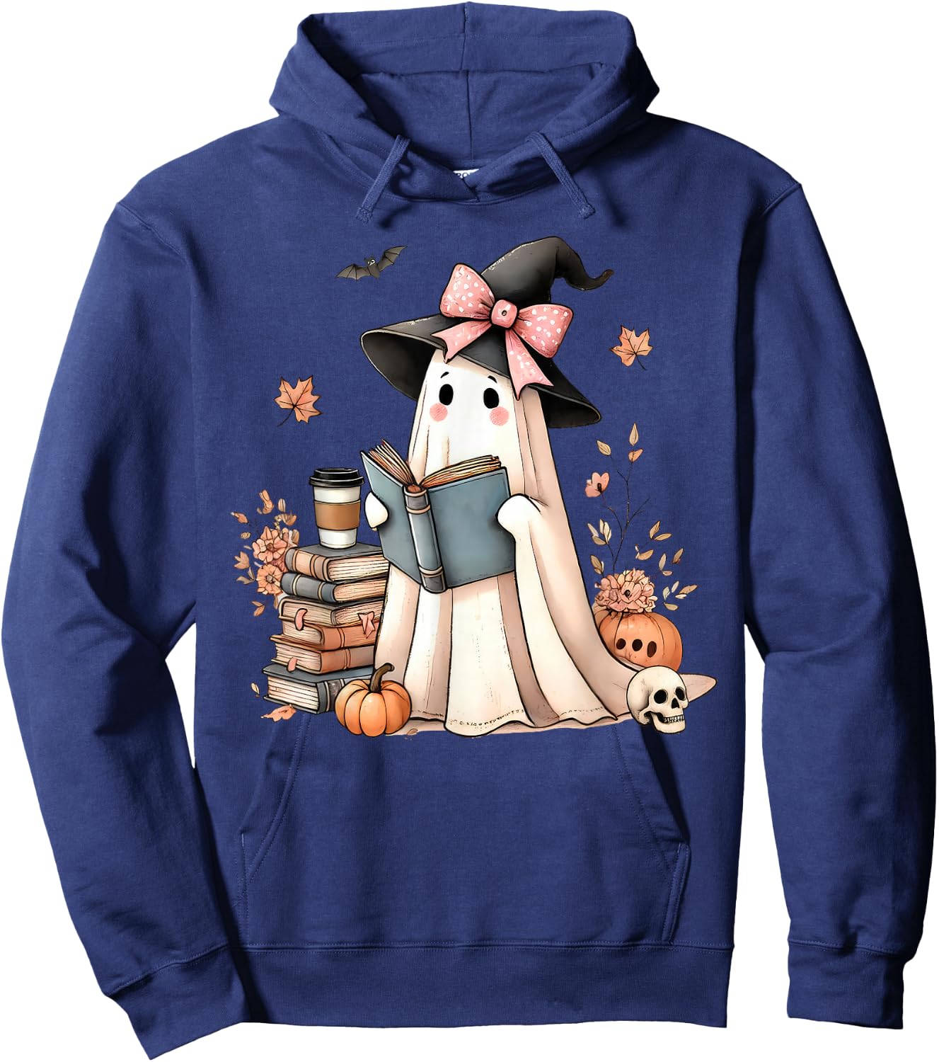Retro Halloween Ghost Reading Books Teacher Hoodie - Hoodie | Navy