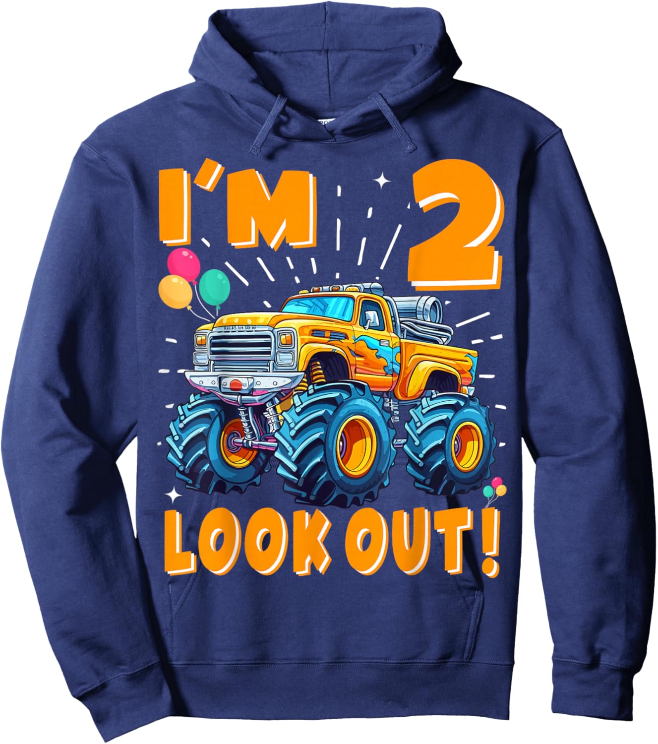 Two 2nd Birthday Boy Monster Truck Car 2 Years Old Hoodie - Hoodie | Navy