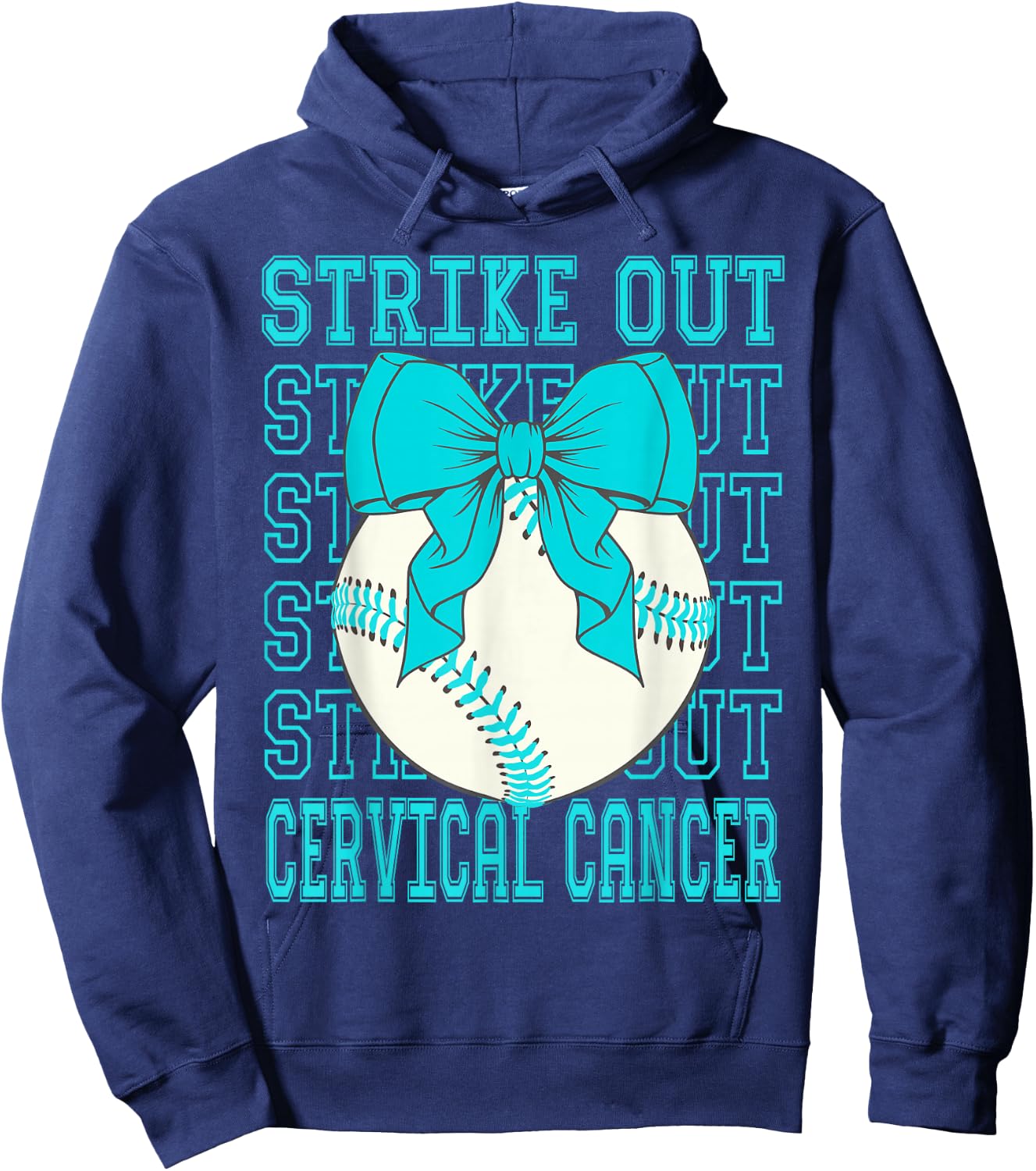 Cervical Cancer Awareness Teal Coquette Baseball Strike Out Hoodie - Hoodie | Navy