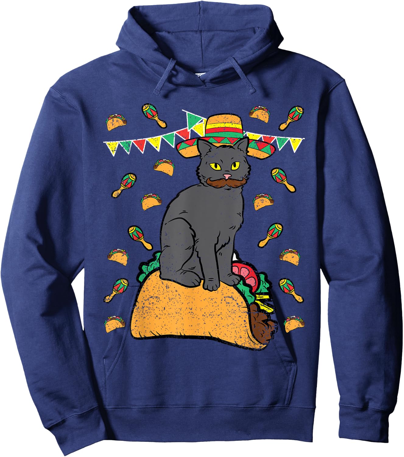 Cat Sitting Taco Cinco De Mayo Mexican Food Fiesta Party Hoodie - Hoodie | Navy
