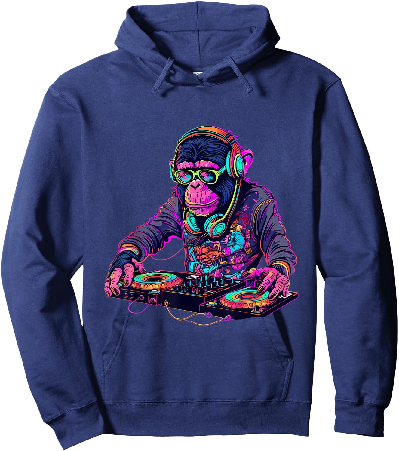 DJ Monkey Turntable DJ Monkey Techno House Beatmaker EDM Hoodie - Hoodie | Navy