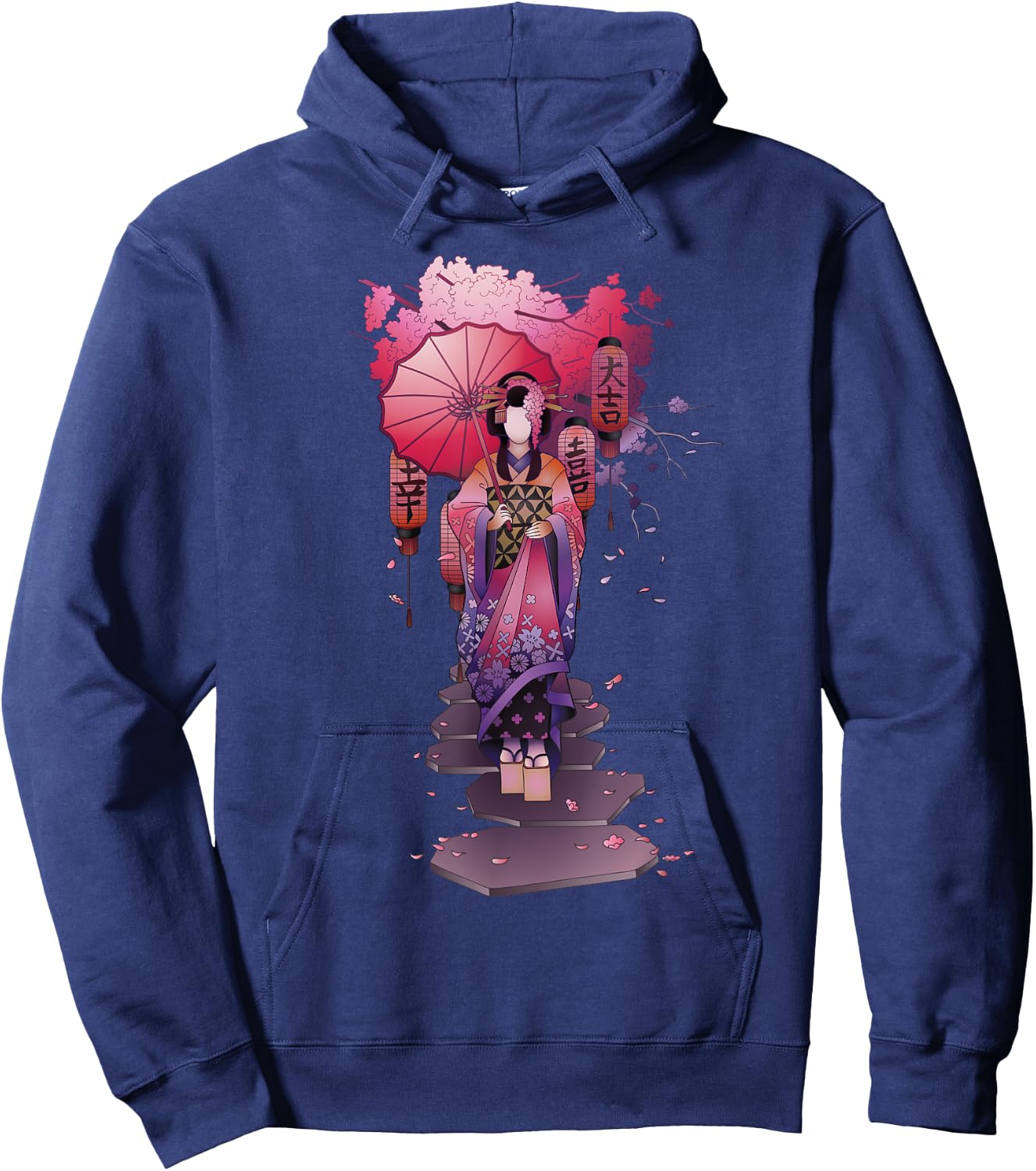 Vintage Japanese Kawaii Geisha Girl in Kimono Japan Art Hoodie - Hoodie | Navy