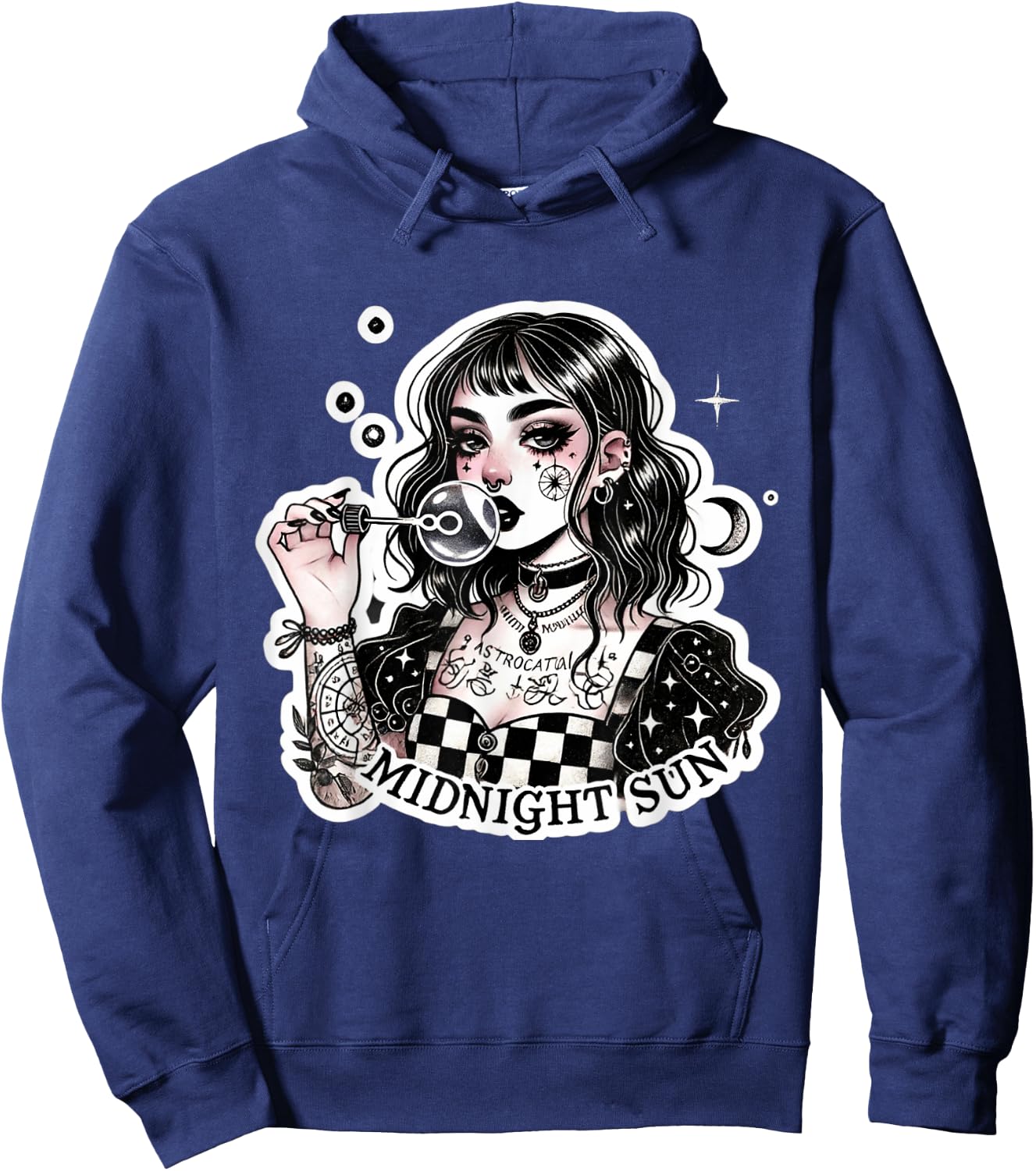 Cute Tattooed Goth Girl with Soap Bubbles Grunge Punk Egirl Hoodie - Hoodie | Navy