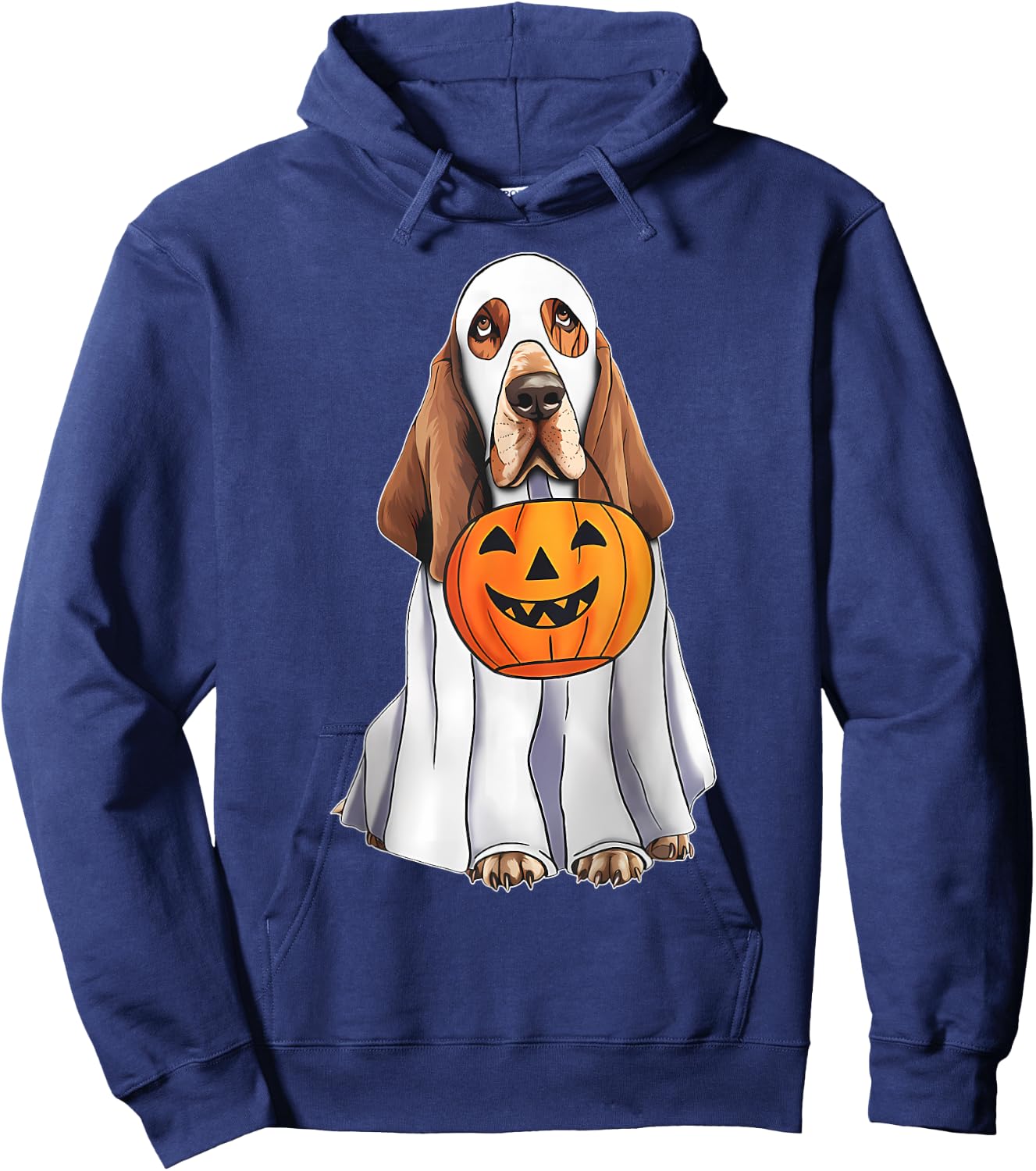 Basset Hound Ghost Pumpkin Halloween Costume Fall Hoodie - Hoodie | Navy