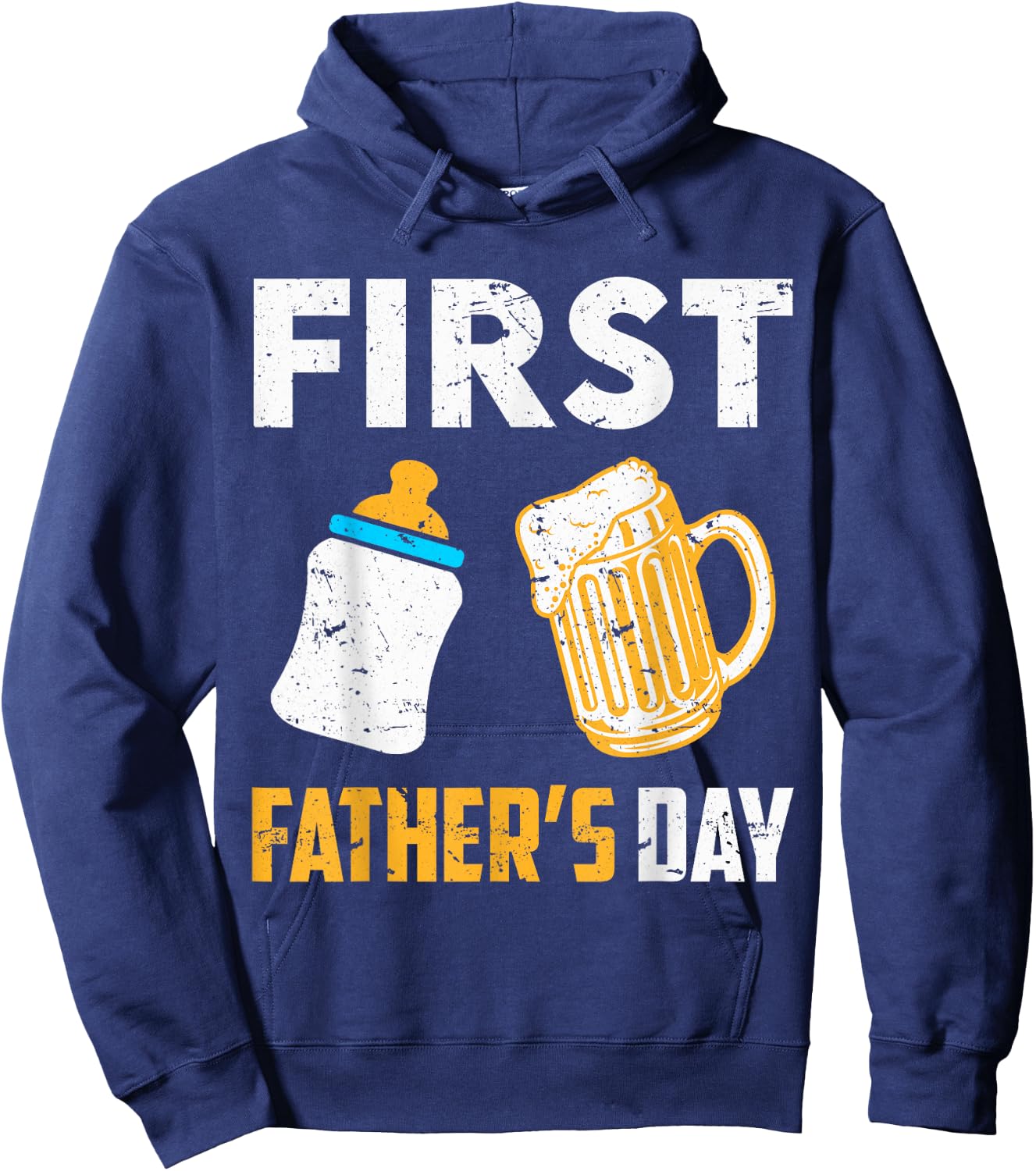 First Father's Day Beer Baby Bottle Daddy 2024 Dad Joke Hoodie - Hoodie | Navy