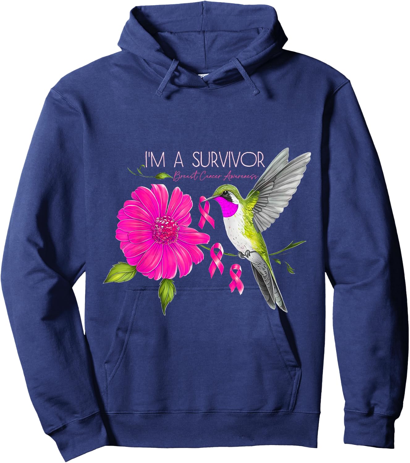 Hummingbird Sunflower I'm A Survivor Breast Cancer Awareness Hoodie - Hoodie | Navy