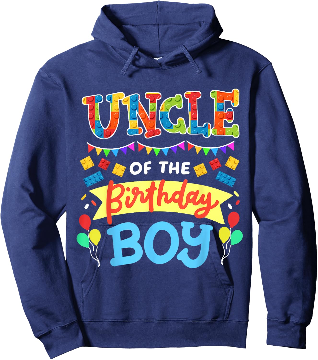 Uncle of the Birthday Boy Building Blocks Bricks Family Men Hoodie - Hoodie | Navy