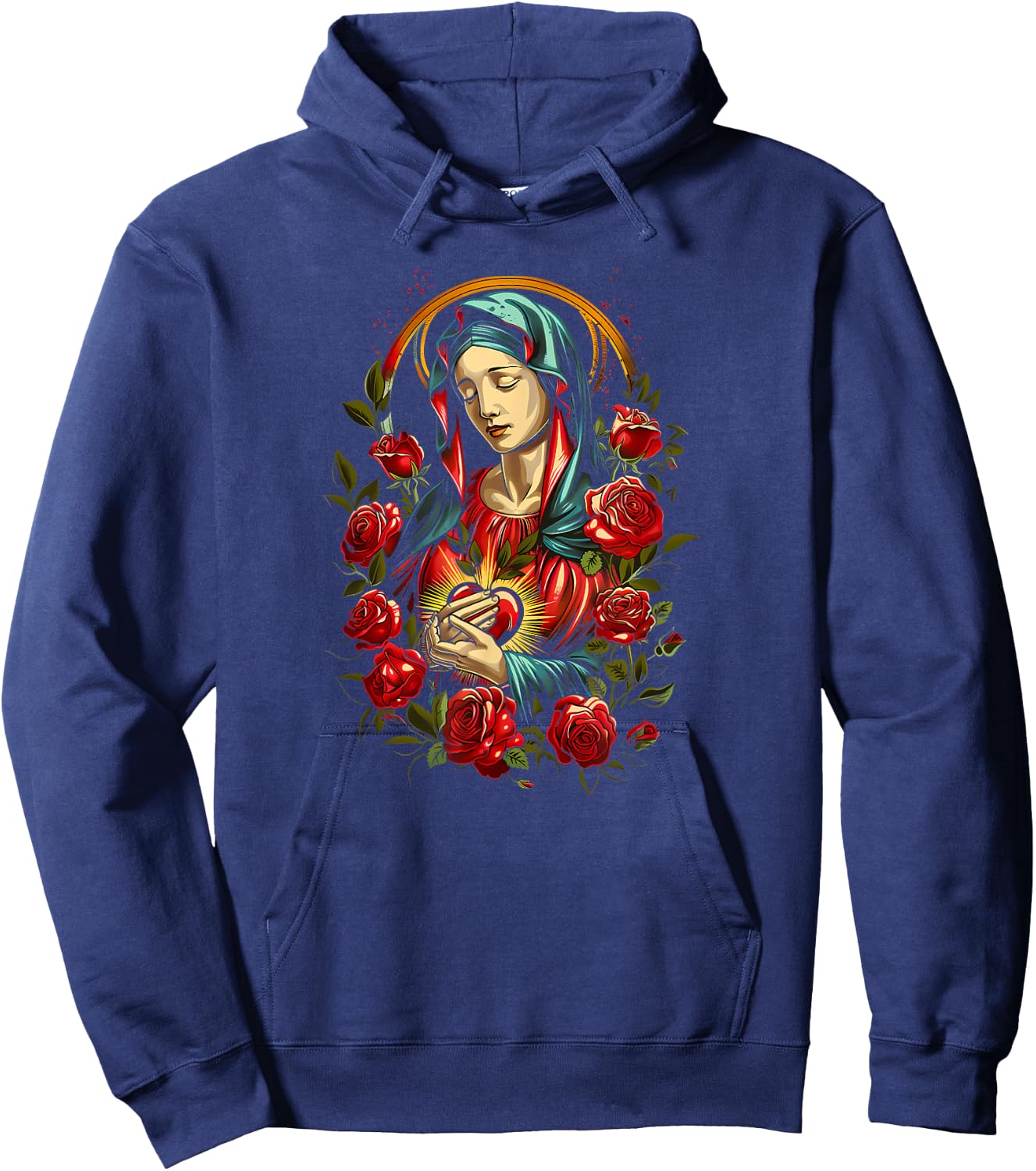Mary Mother of God Heart of Virgin Art Deco Style Catholic Hoodie - Hoodie | Navy
