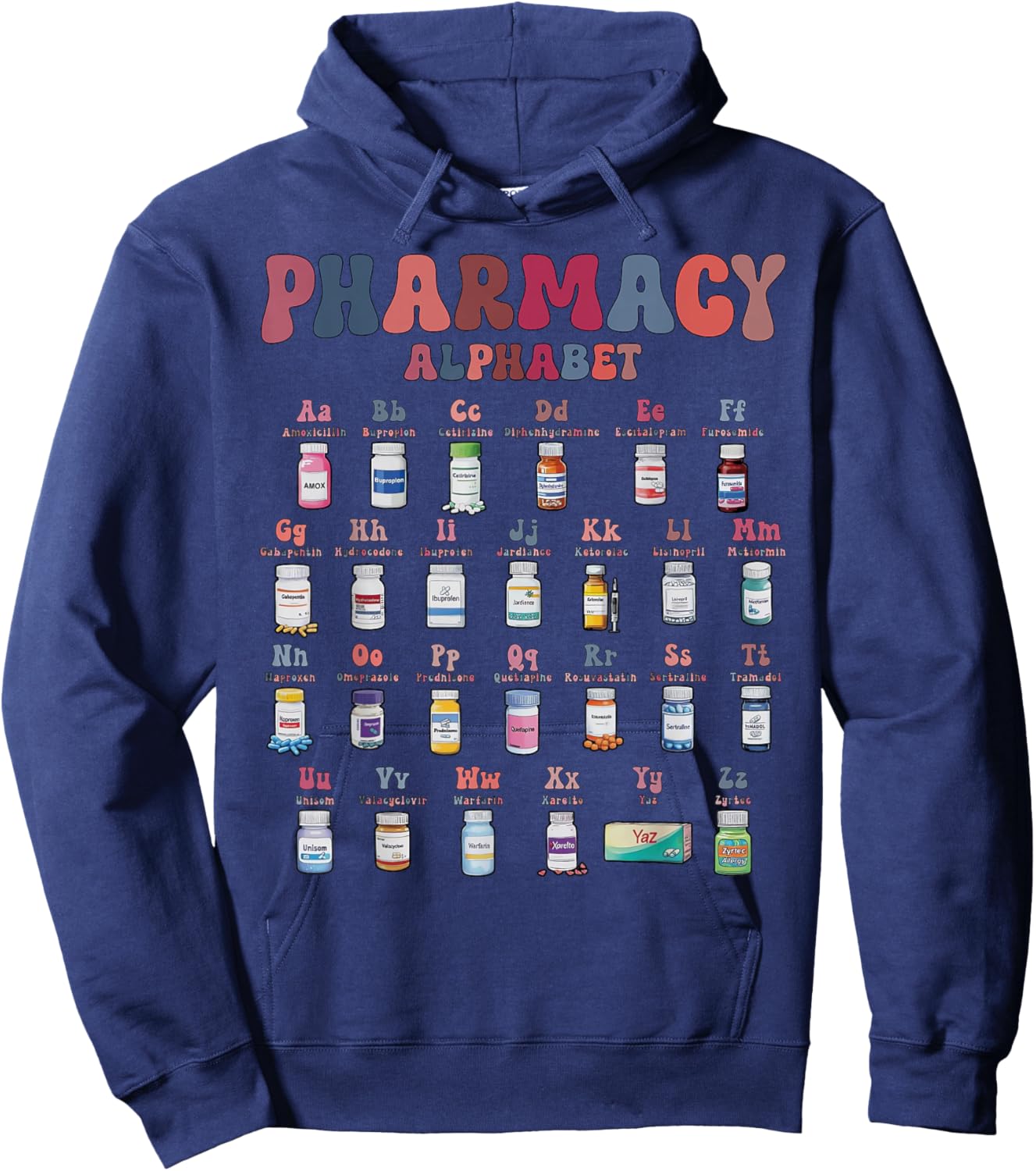 Pharmacy Alphabet Pharmacist Technician Medicine Nurse Pills Hoodie - Hoodie | Navy