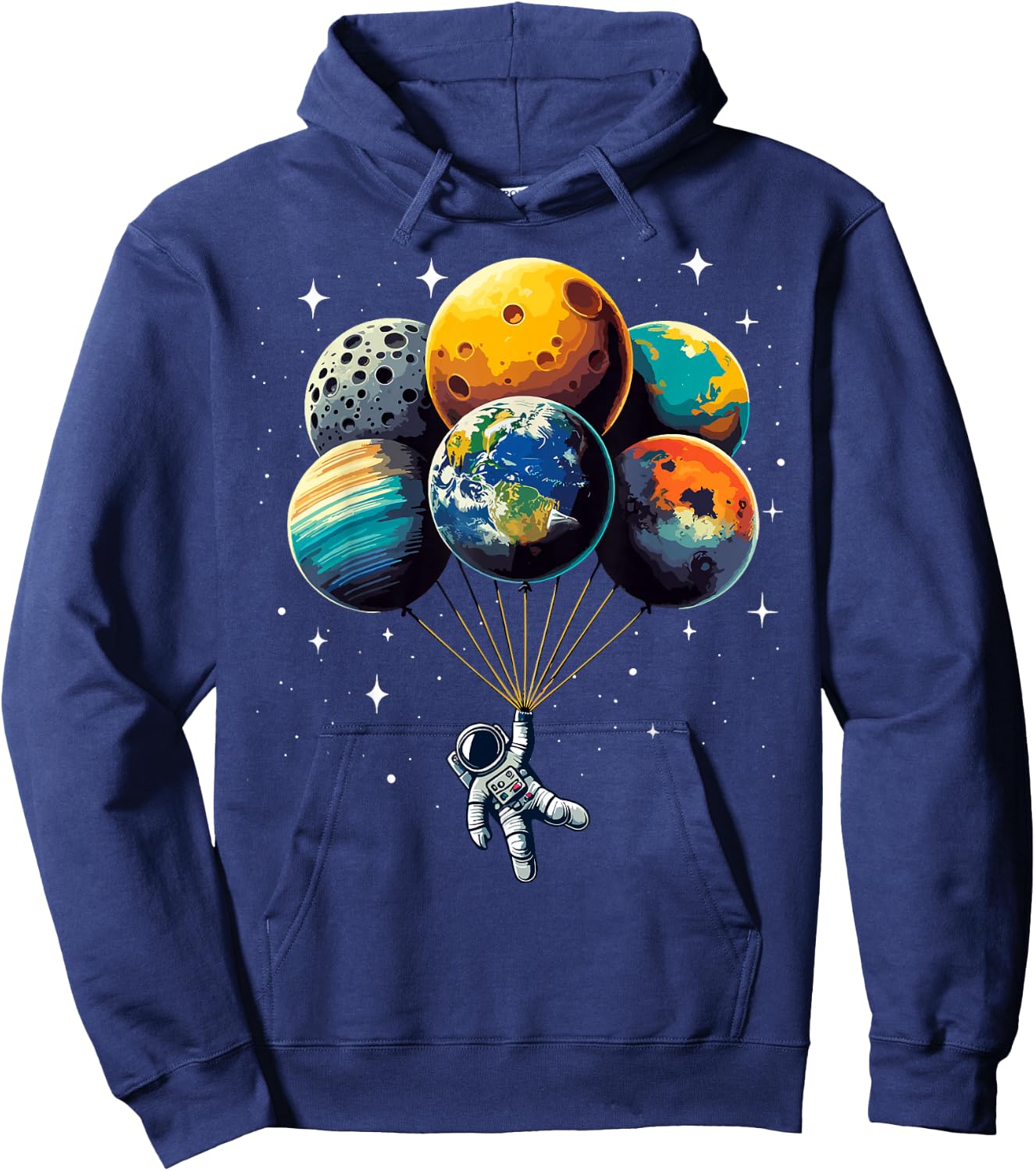 Astronaut Holding Planet Balloons Kids Solar System Space Hoodie - Hoodie | Navy