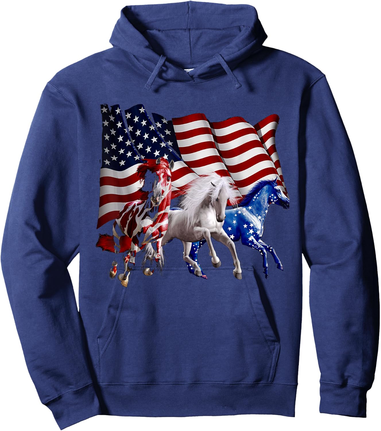 Happy 4th Of July American Flag Red White Horse And Blue Hoodie - Hoodie | Navy