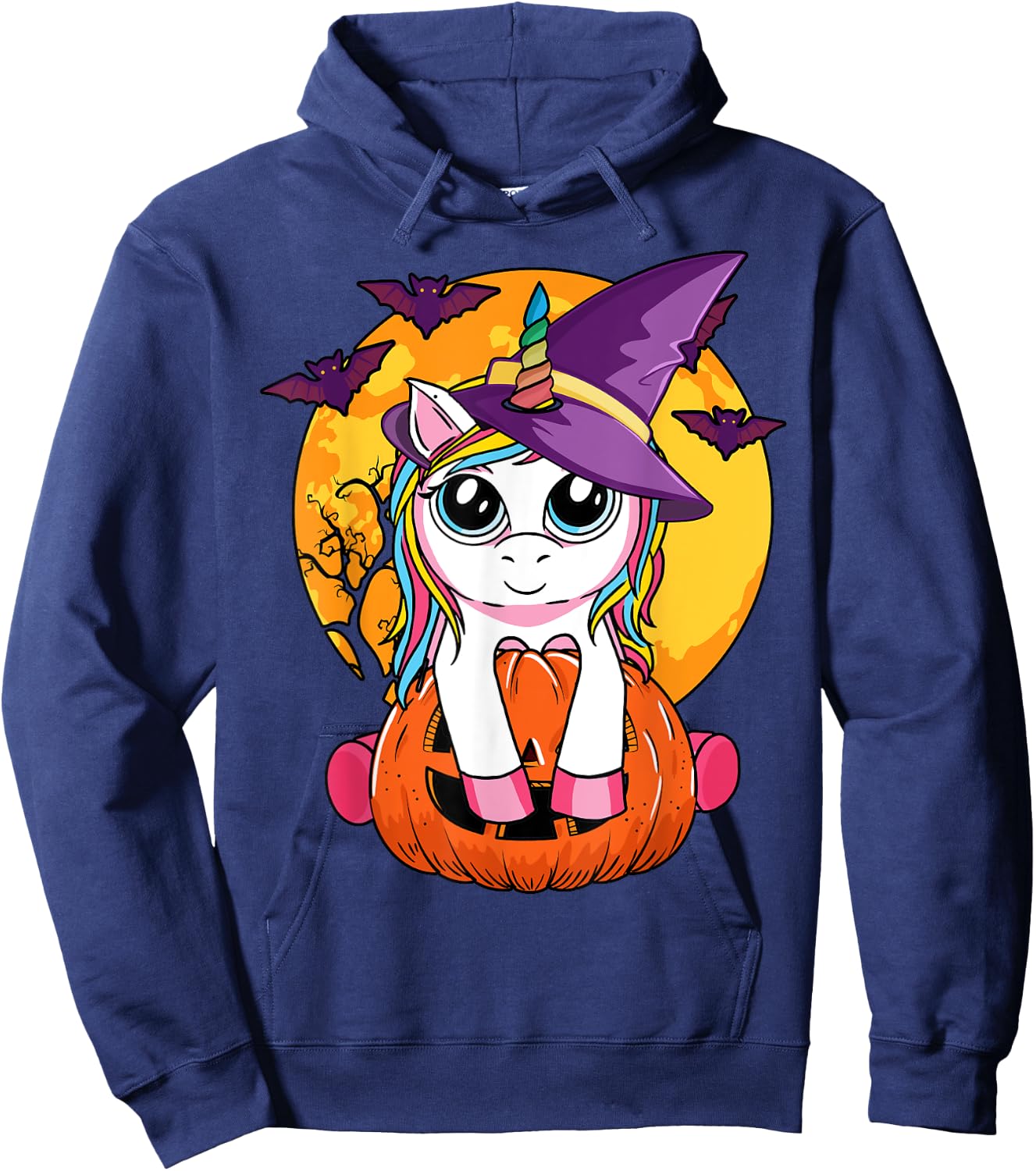 Cute Halloween Girls Kids Witchy Unicorn Halloween Hoodie - Hoodie | Navy