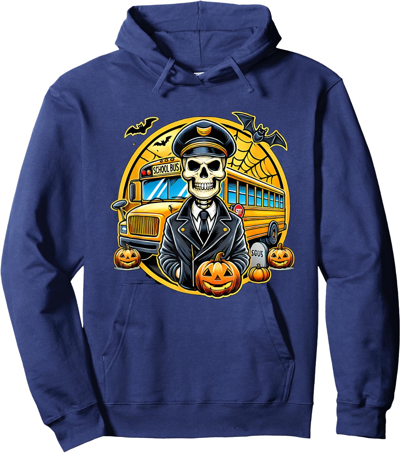 Halloween Skeleton School Bus Driver Hoodie - Hoodie | Navy