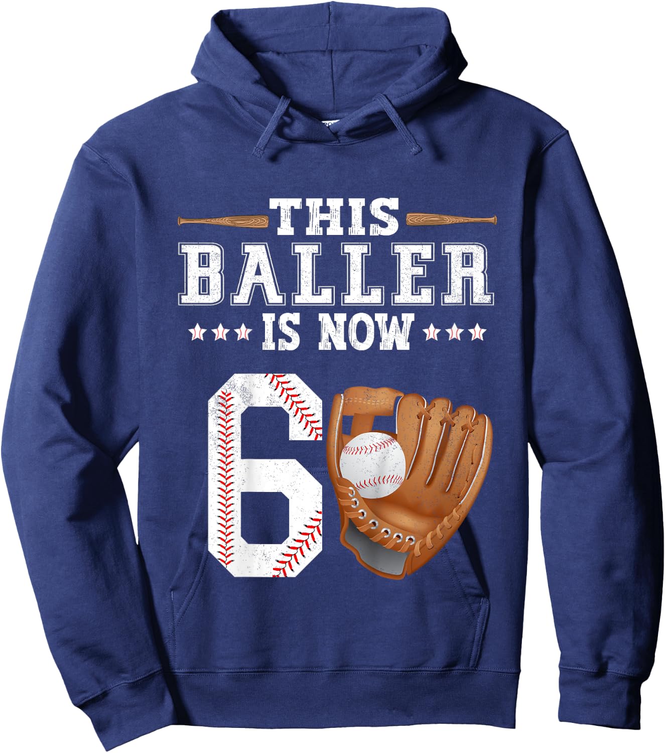 Kids Boys Baseball Birthday Age 6 sports Themed 6th Birthday Hoodie - Hoodie | Navy