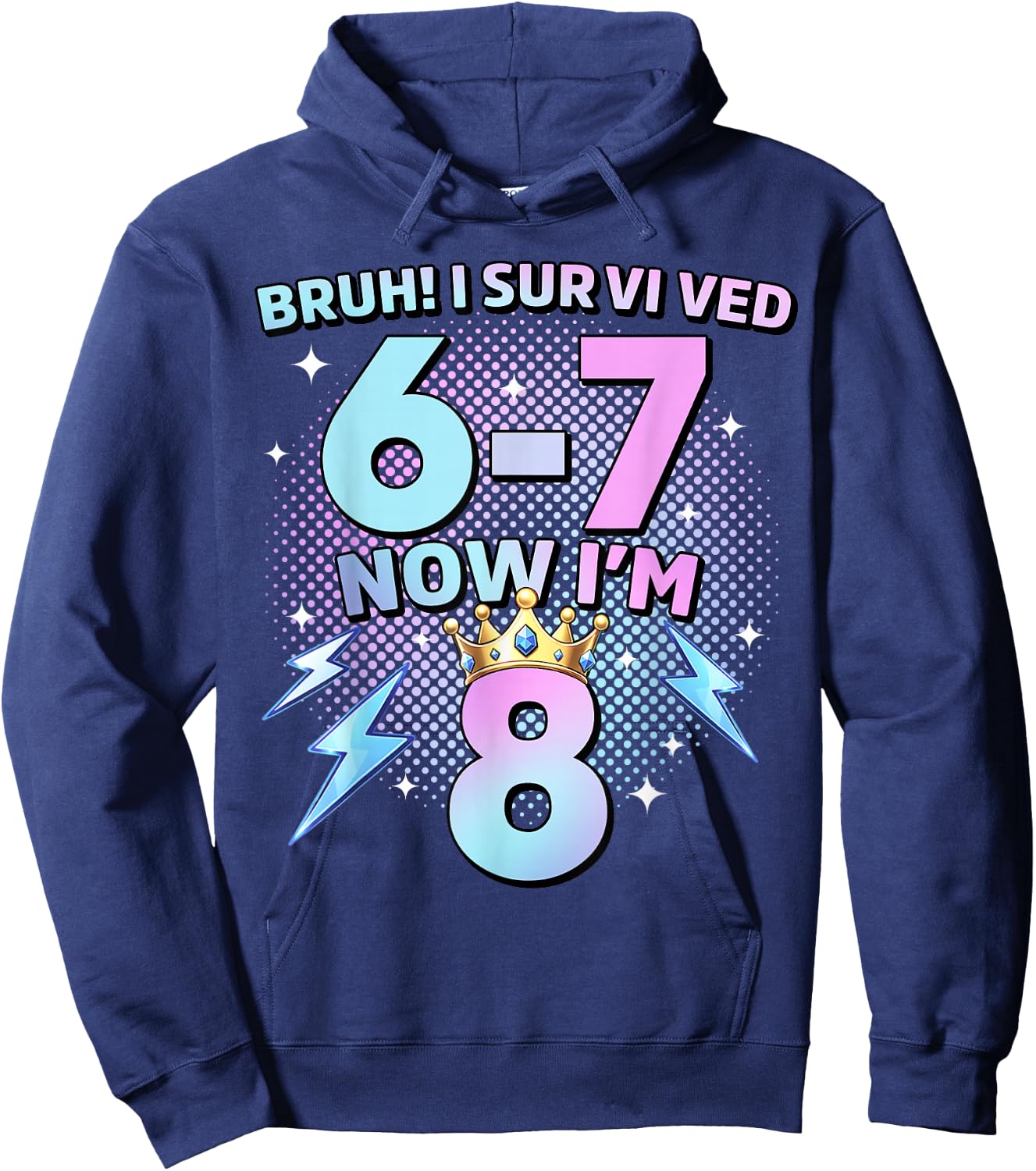 Bruh I Survived 6-7 Now I'm 8 Birthday Girls 67 K-pop Girl Hoodie - Hoodie | Navy