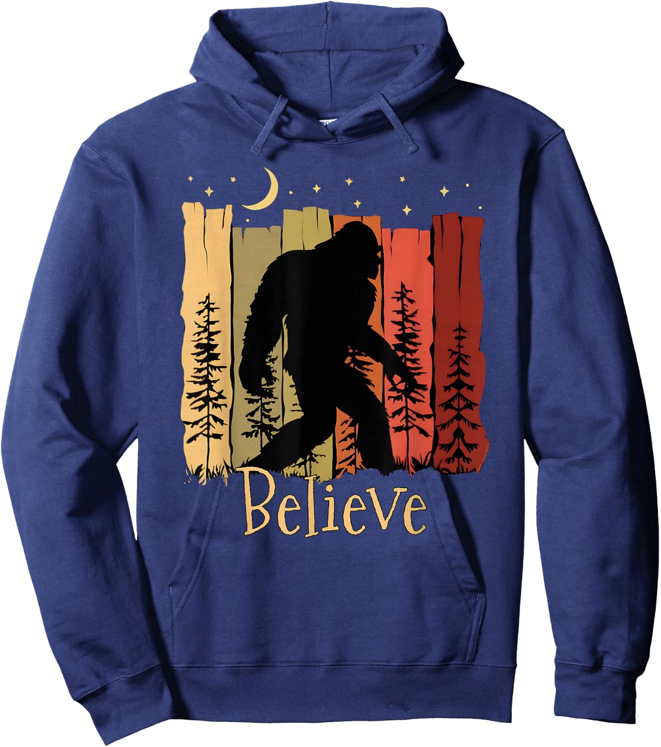 Bigfoot with Trees Moon Stars Sasquatch Believe Bigfoot Hoodie - Hoodie | Navy