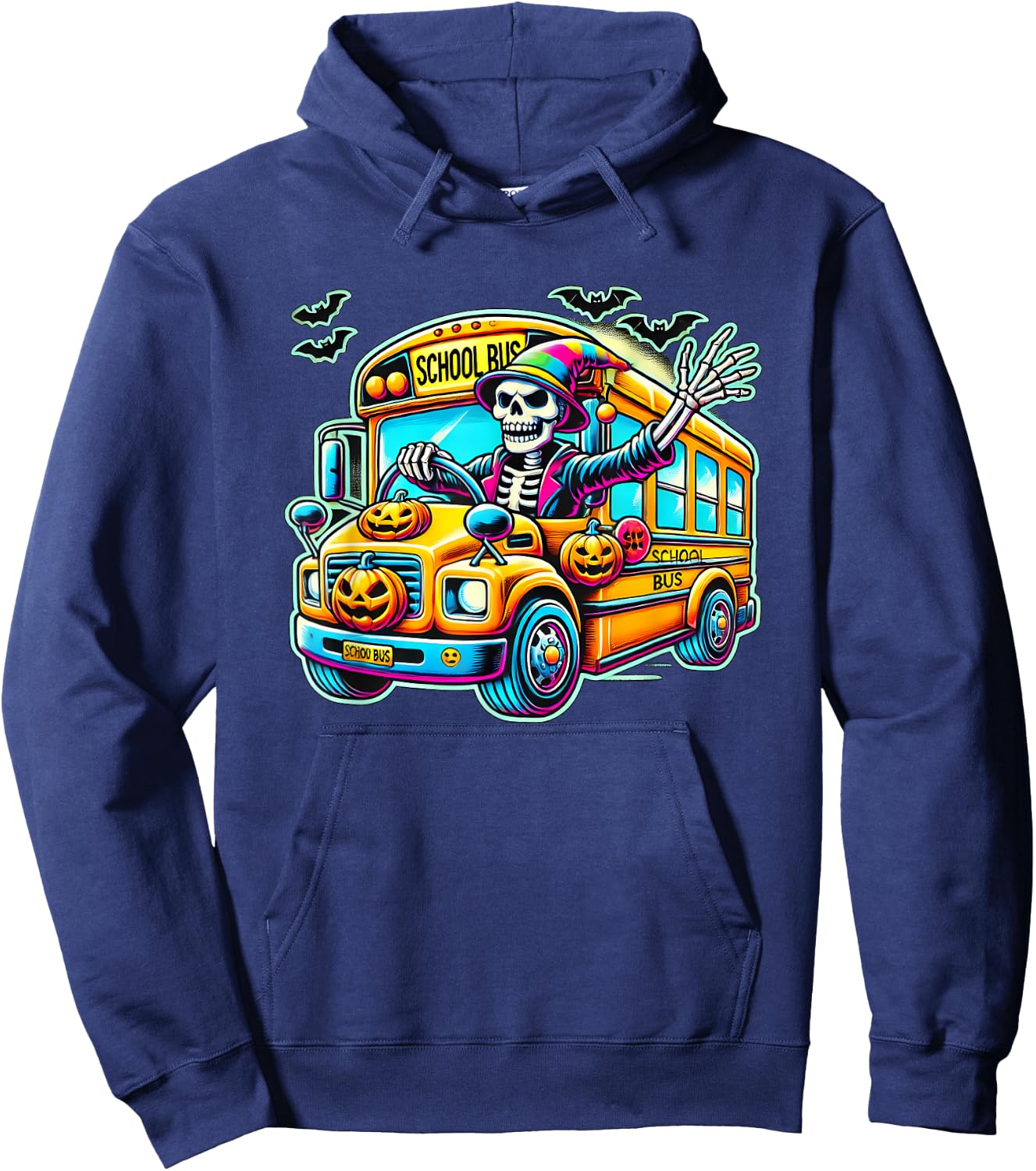 Halloween Skeleton School Bus Driver Hoodie - Hoodie | Navy