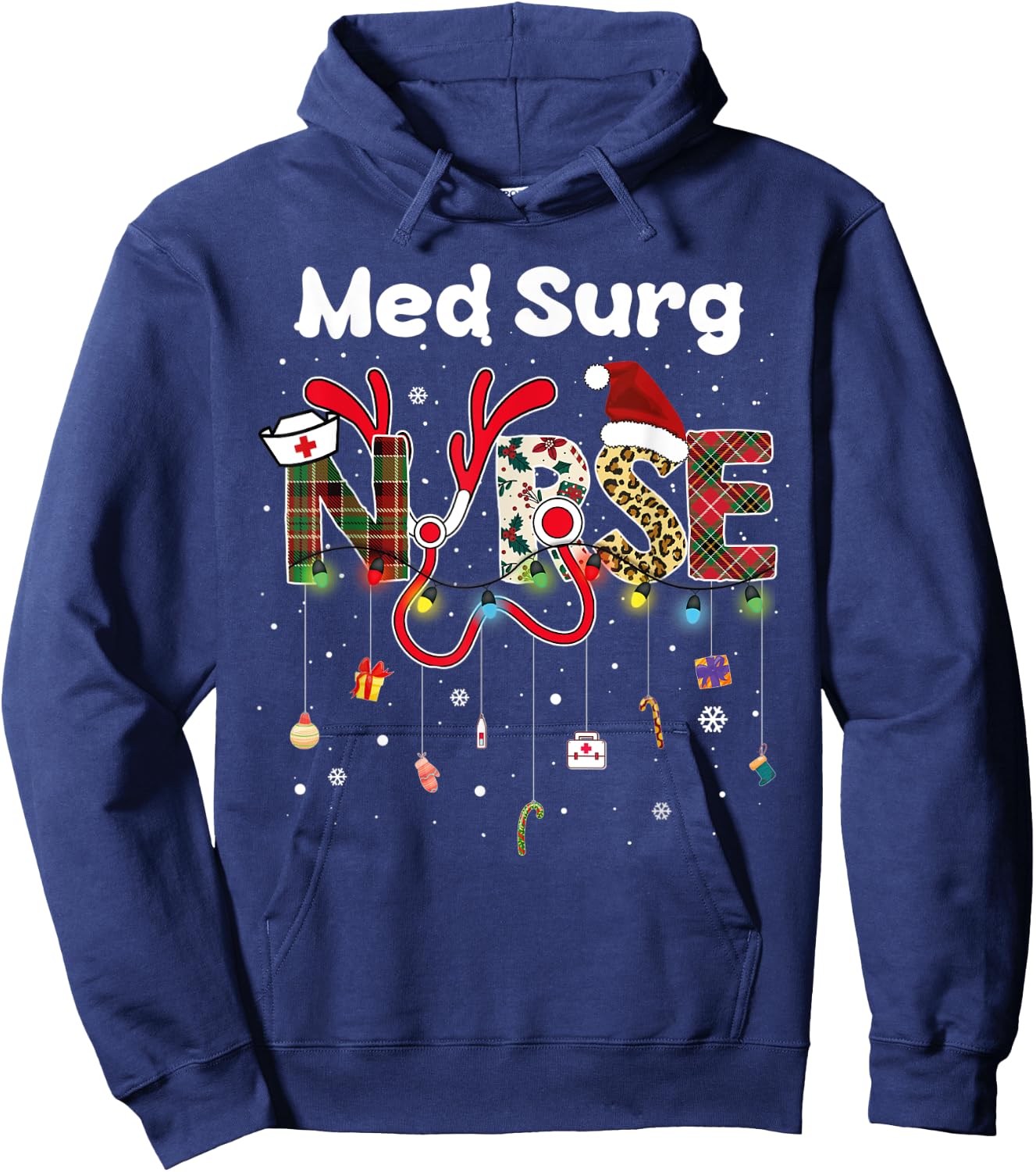 Med Surg Nurse christmas santa hat nursing X-Mas Pajama Hoodie - Hoodie | Navy