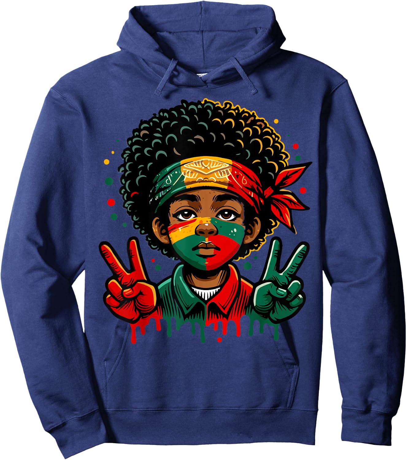 Juneteenth African American Black History Face Peace Sign Hoodie - Hoodie | Navy