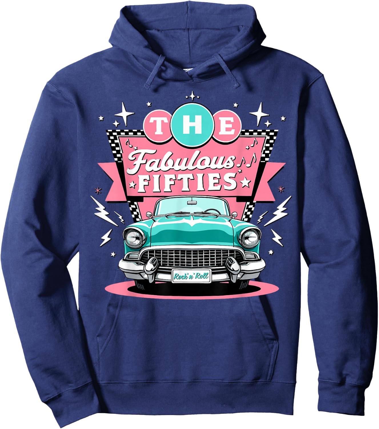 The Fifties 1950s Car Music Sock Hop Rockabilly Hoodie - Hoodie | Navy