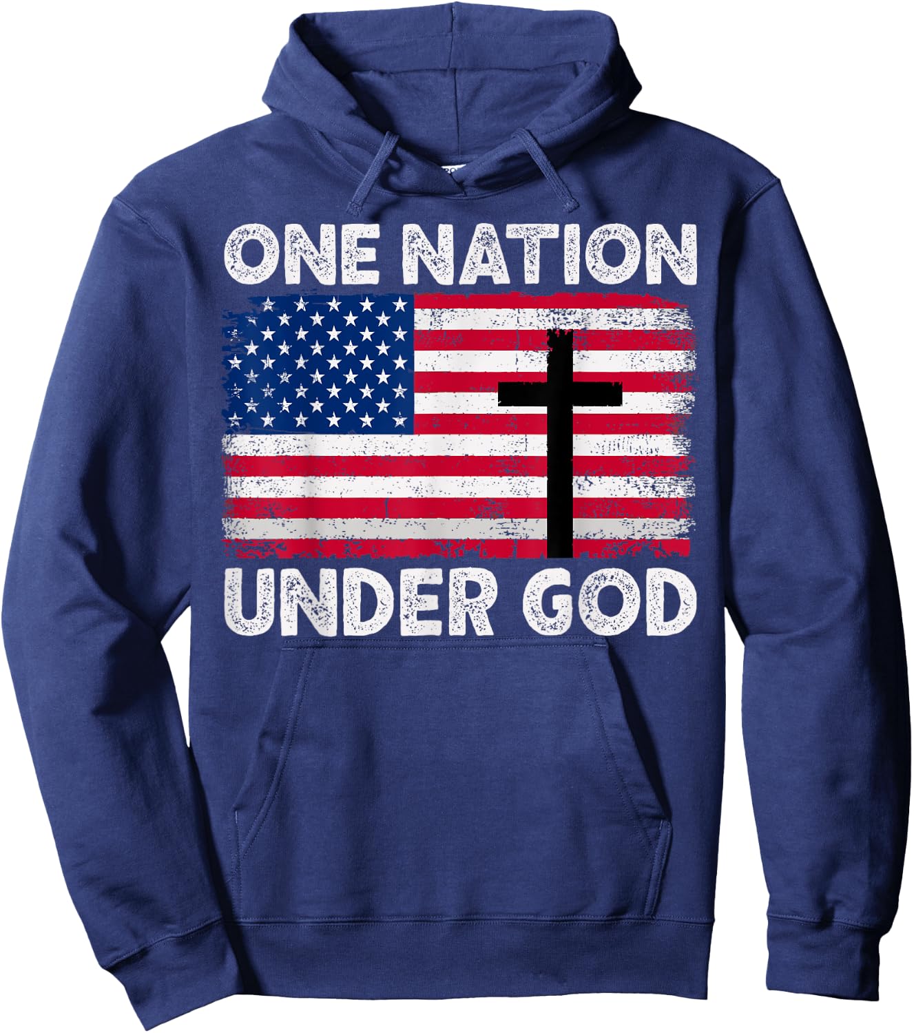 ONE NATION UNDER GOD Flag 4th Of July Patriotic Christian Hoodie - Hoodie | Navy