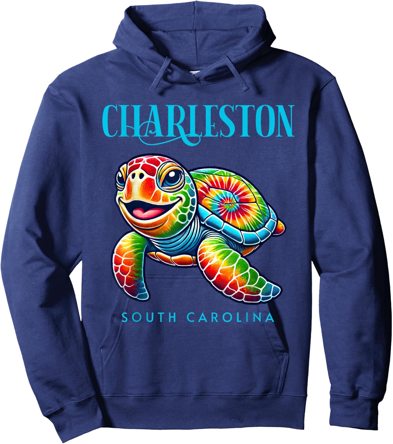 Charleston South Carolina Smiling Tie Dye Sea Turtle Hoodie - Hoodie | Navy