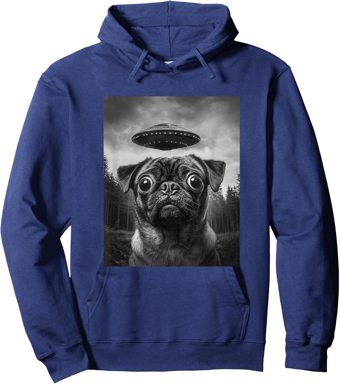 Funny Alien Pug Selfie with UFO Hoodie - Hoodie | Navy