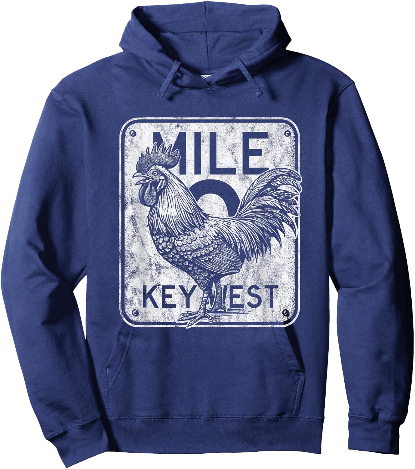 Key West Florida Chicken Retro Mile 0 Rooster Distressed Hoodie - Hoodie | Navy