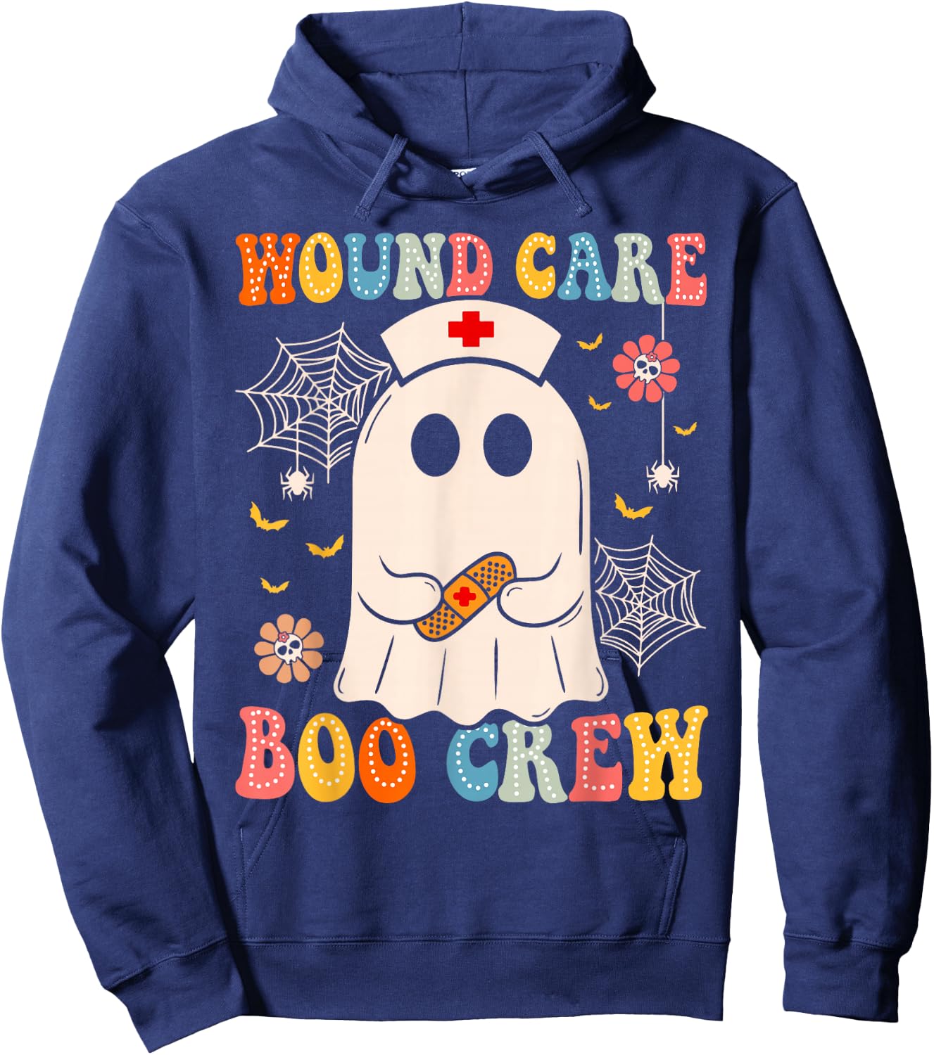 Groovy Wound Care Boo Crew Nurse Funny Ghost Halloween Nurse Hoodie - Hoodie | Navy