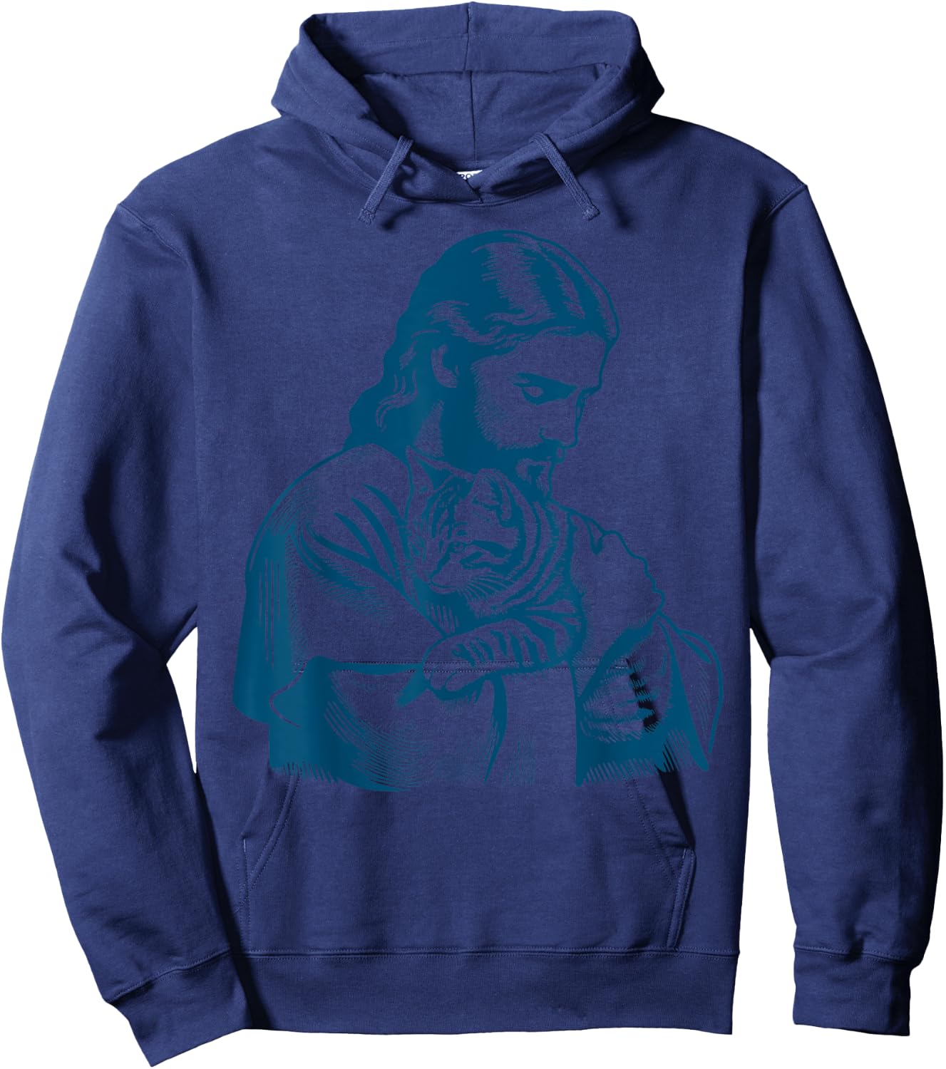 Funny Vintage Jesus Holding A Cat Retro 90s Christian Hoodie - Hoodie | Navy