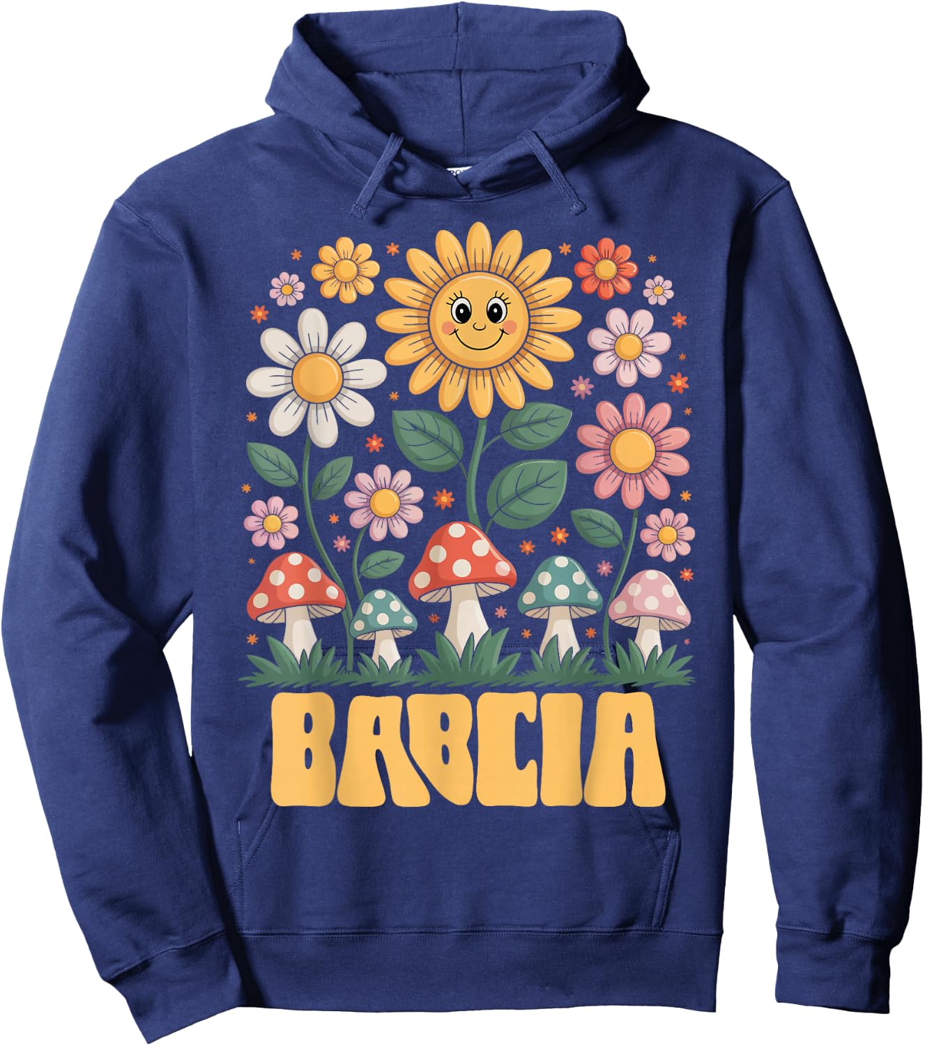 Babcia Mother’s Day Floral Sunflower Mushroom Style Hoodie - Hoodie | Navy