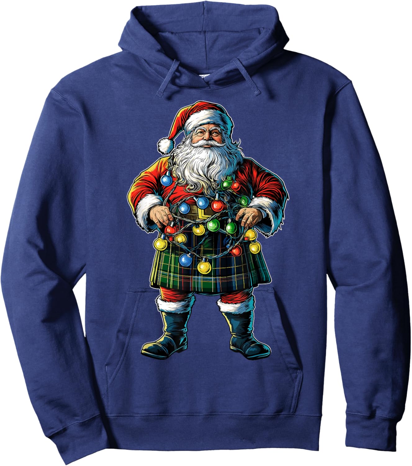 Santa Claus Scottish Kilt Scotland Christmas Hat Xmas Hoodie - Hoodie | Navy
