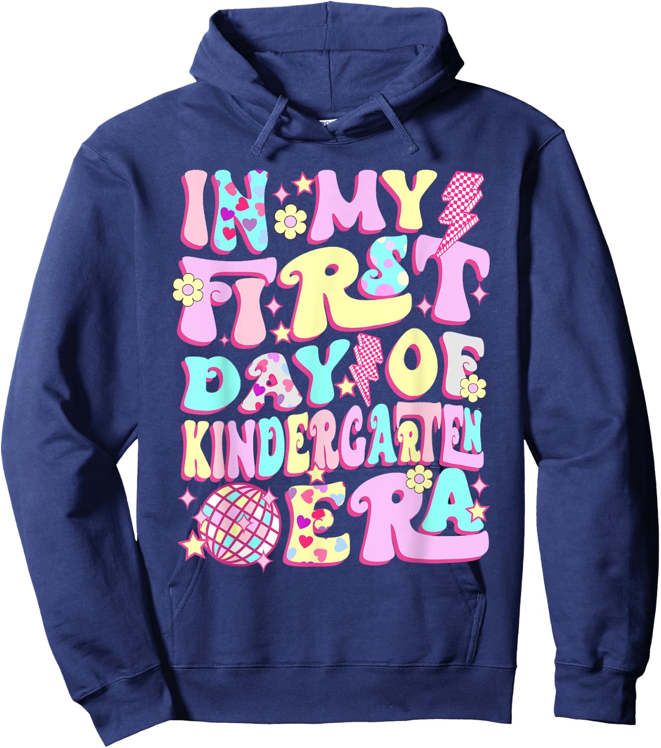Groovy In My First Day Kindergarten Era Back To School Girls Hoodie - Hoodie | Navy