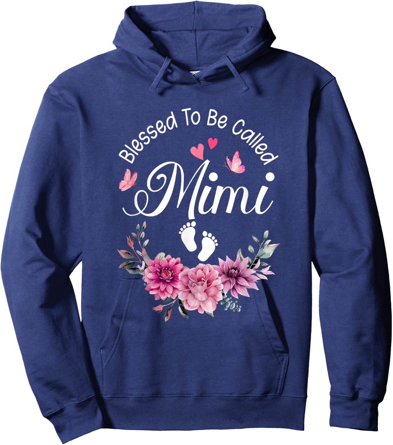 Blessed To Be Called Mimi Women Floral Decor Mimi Hoodie - Hoodie | Navy
