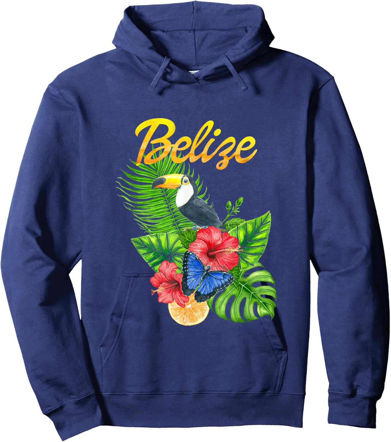 Toucan Bird Tropical Flowers Belize Travel Souvenir Hoodie - Hoodie | Navy