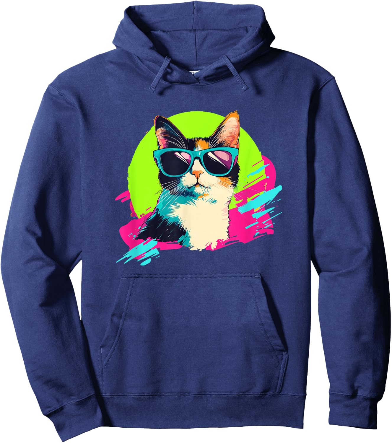 Kid Kitty Retro Vintage 80s 90s Calico Cat Lover Hoodie - Hoodie | Navy