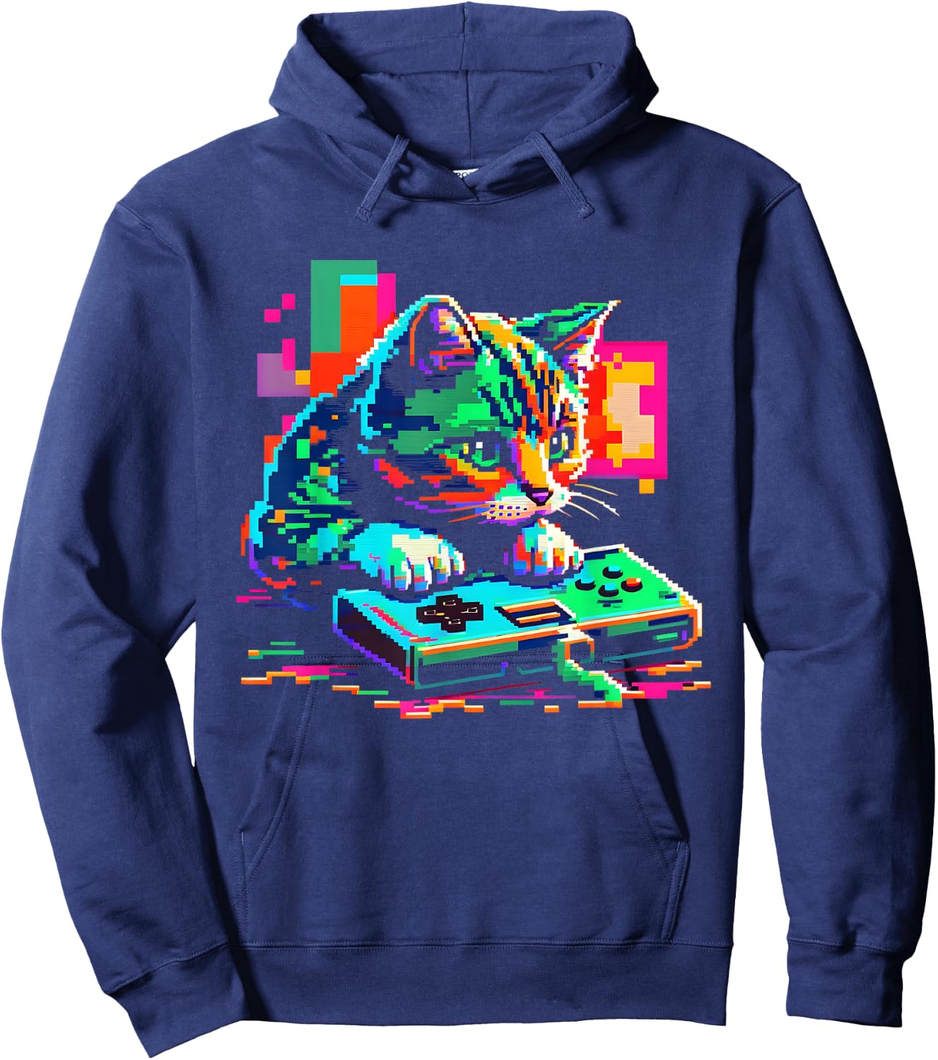 Cat Gaming 8-bit Gaming Cat Pixel Art Gamer Kitten Women Girls Kids Hoodie - Hoodie | Navy