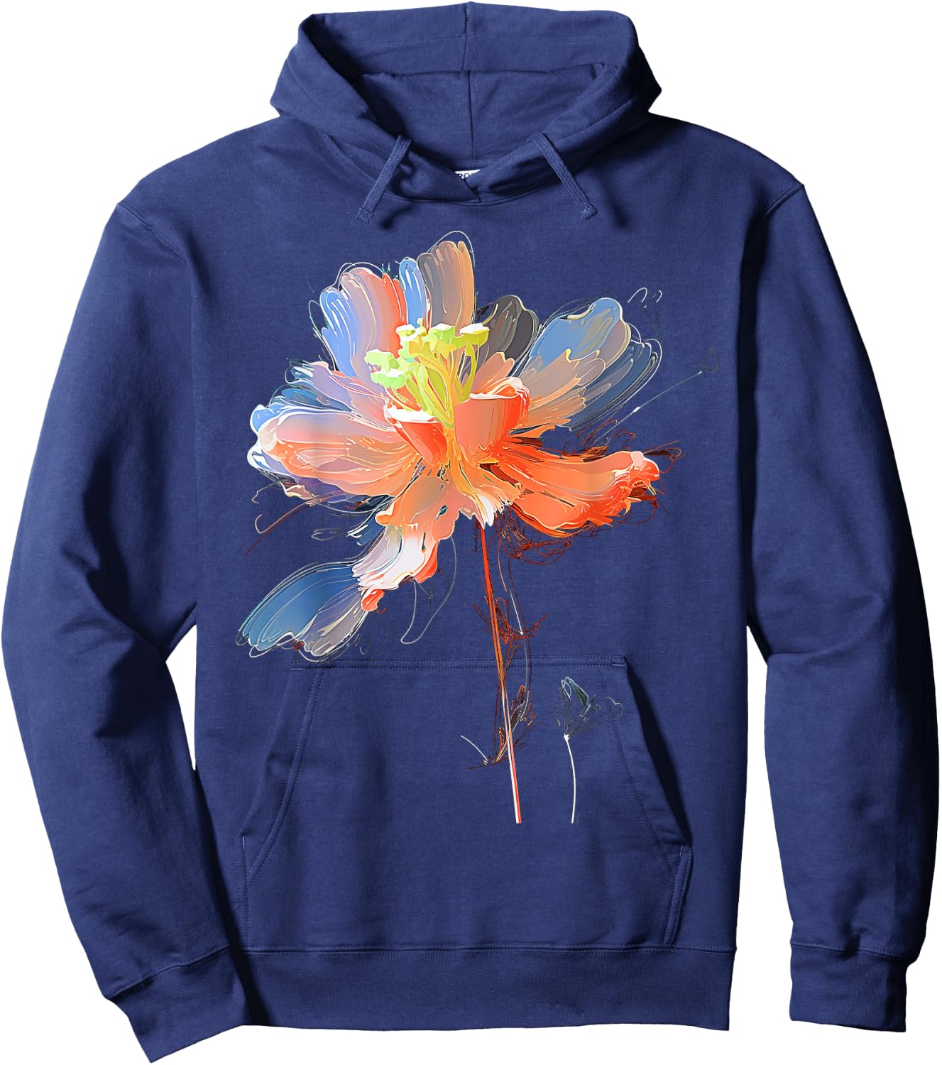 Flower Painting Graphic Artwork Art Flower Hoodie - Hoodie | Navy