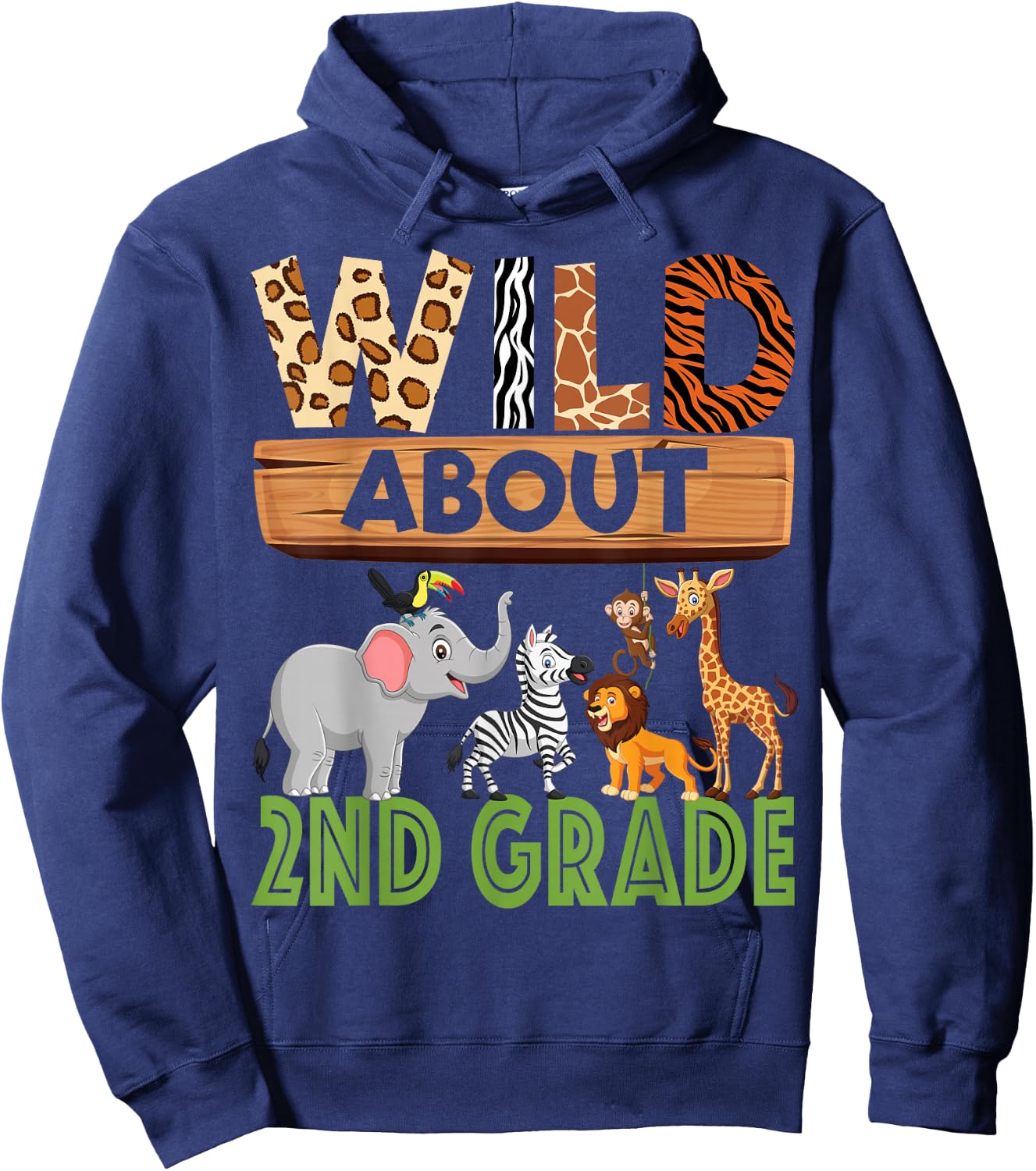 Wild About 2nd Grade Teacher Student Second Grade Zoo Safari Hoodie - Hoodie | Navy