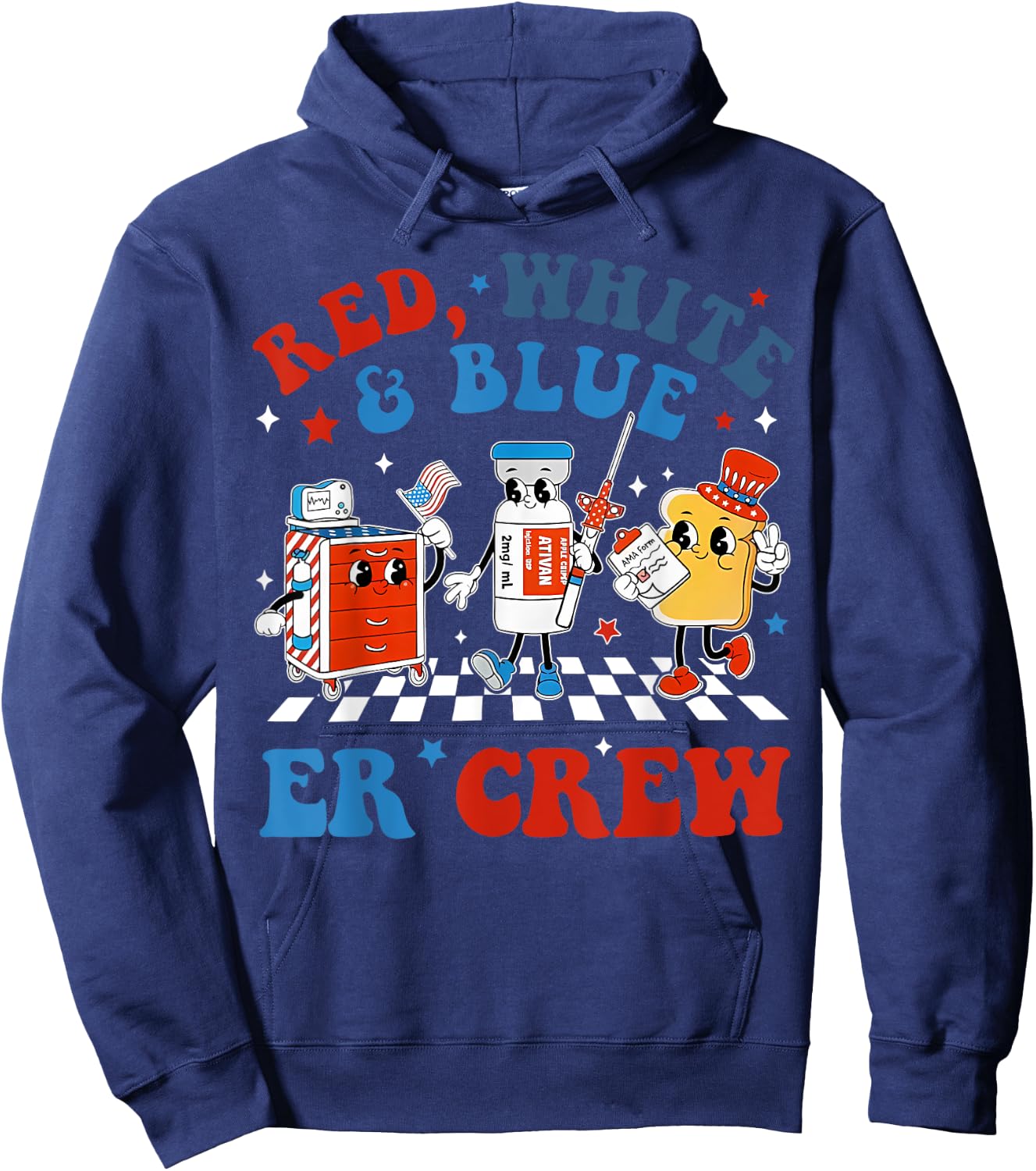 Retro Red White Blue Er Crew Emergency Room 4th Of July Hoodie - Hoodie | Navy