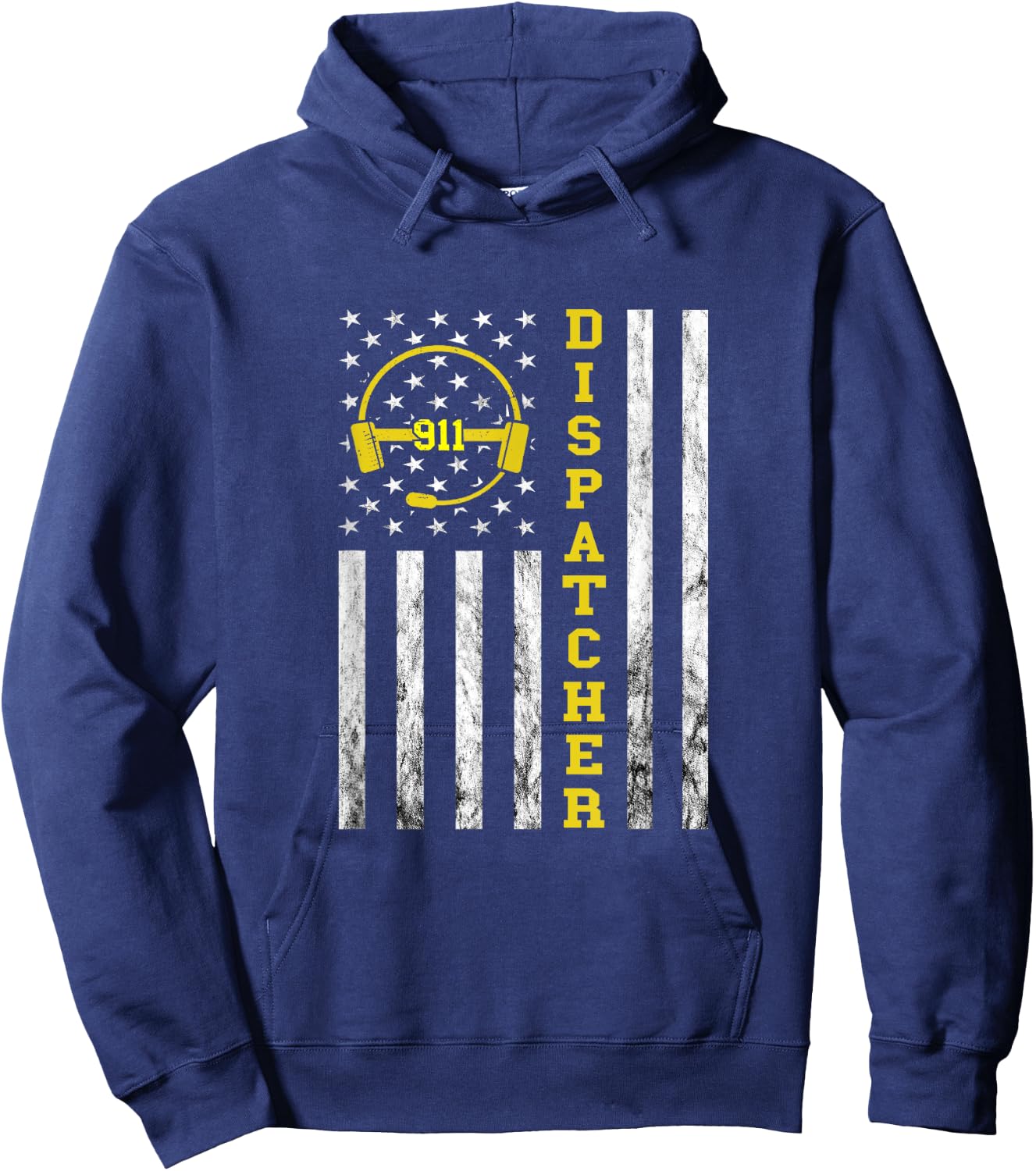 Dispatcher Vintage America USA Flag Headset 911 Operator Small Hoodie - Hoodie | Navy